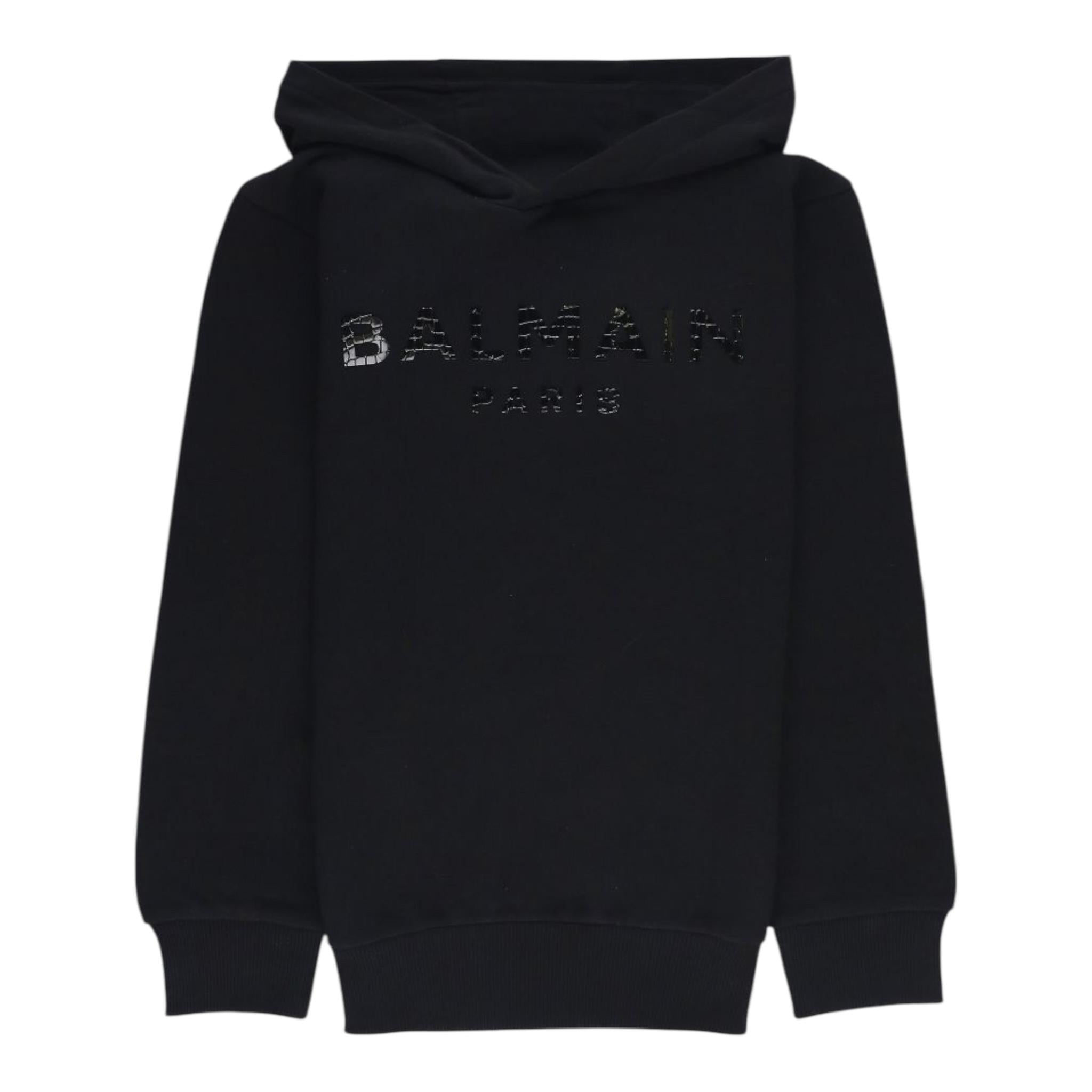 BALMAIN felpa chiusa con cappuccio tinta unita con logo Nero per Bambino BV4P00 NERO BALMAIN