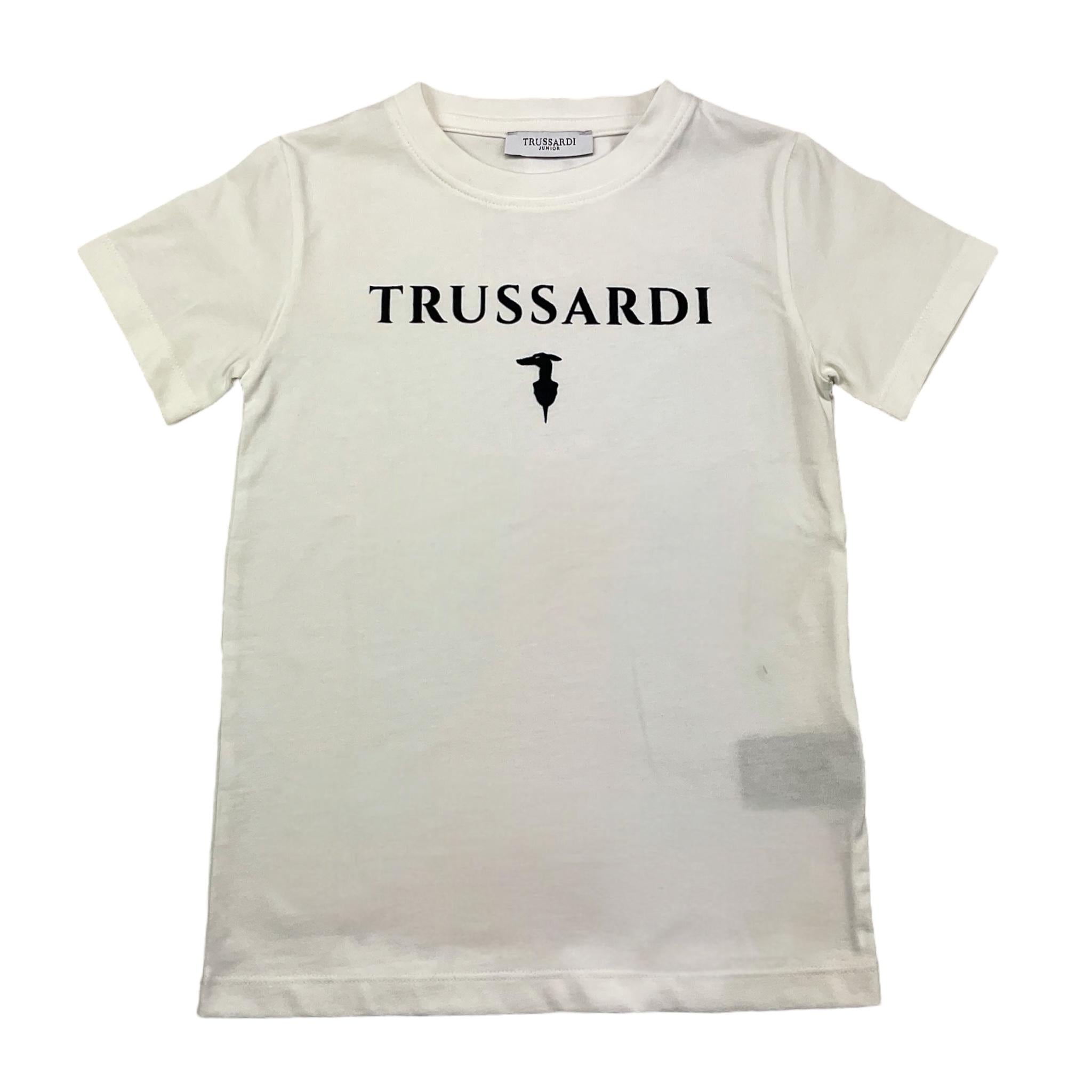 TRUSSARDI t-shirt girocollo tinta unita con stampa logo Bianco per Bambino TBA25003TS BIANCO TRUSSARDI