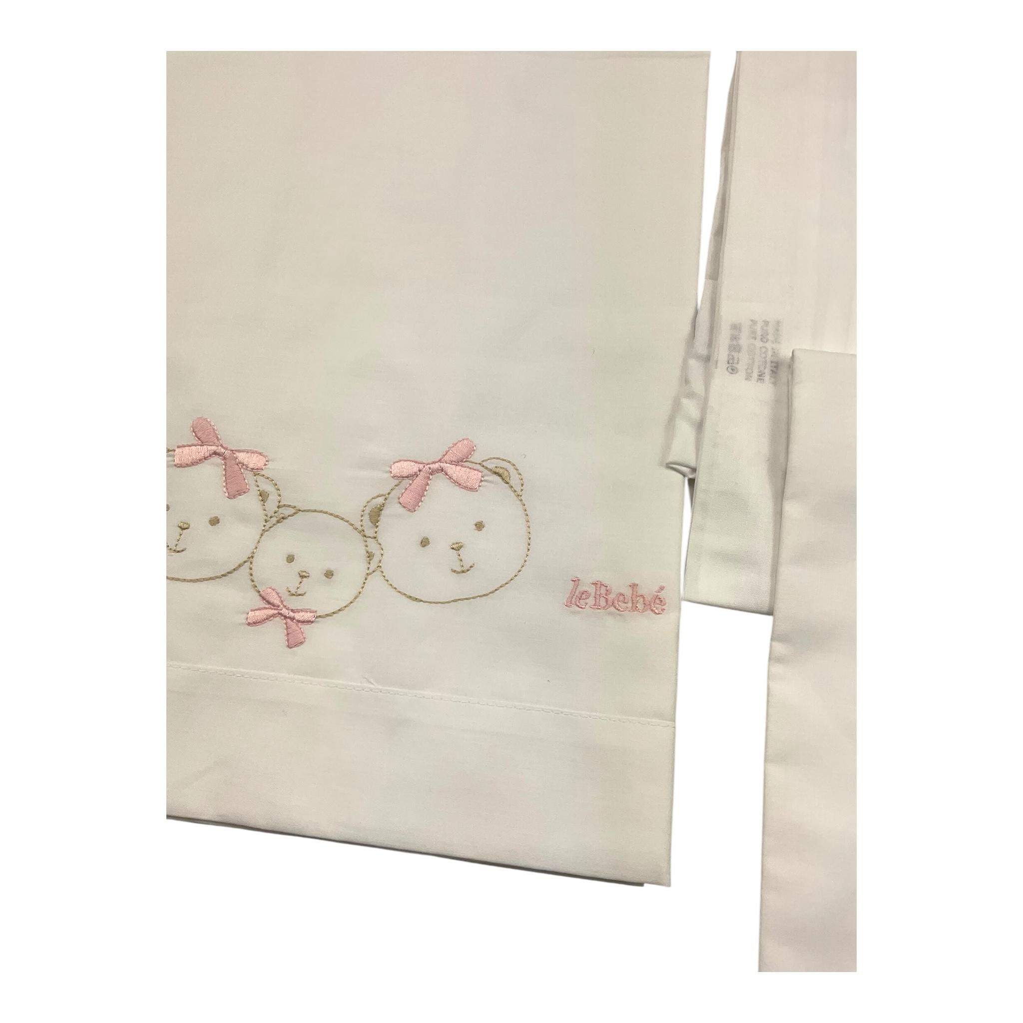 LE BEBE' set 3 pezzi lenzuola tinta unita cn ricami Bianco per Neonata LBG6023 BIANCO LE BEBE'