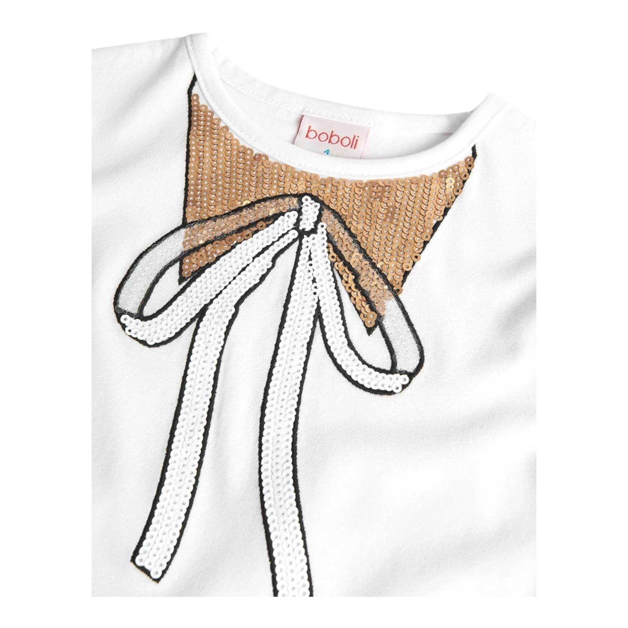 BOBOLI shirt girocollo tinta unita con paillettes Bianco per Bambina 459019 BIANCO BOBOLI