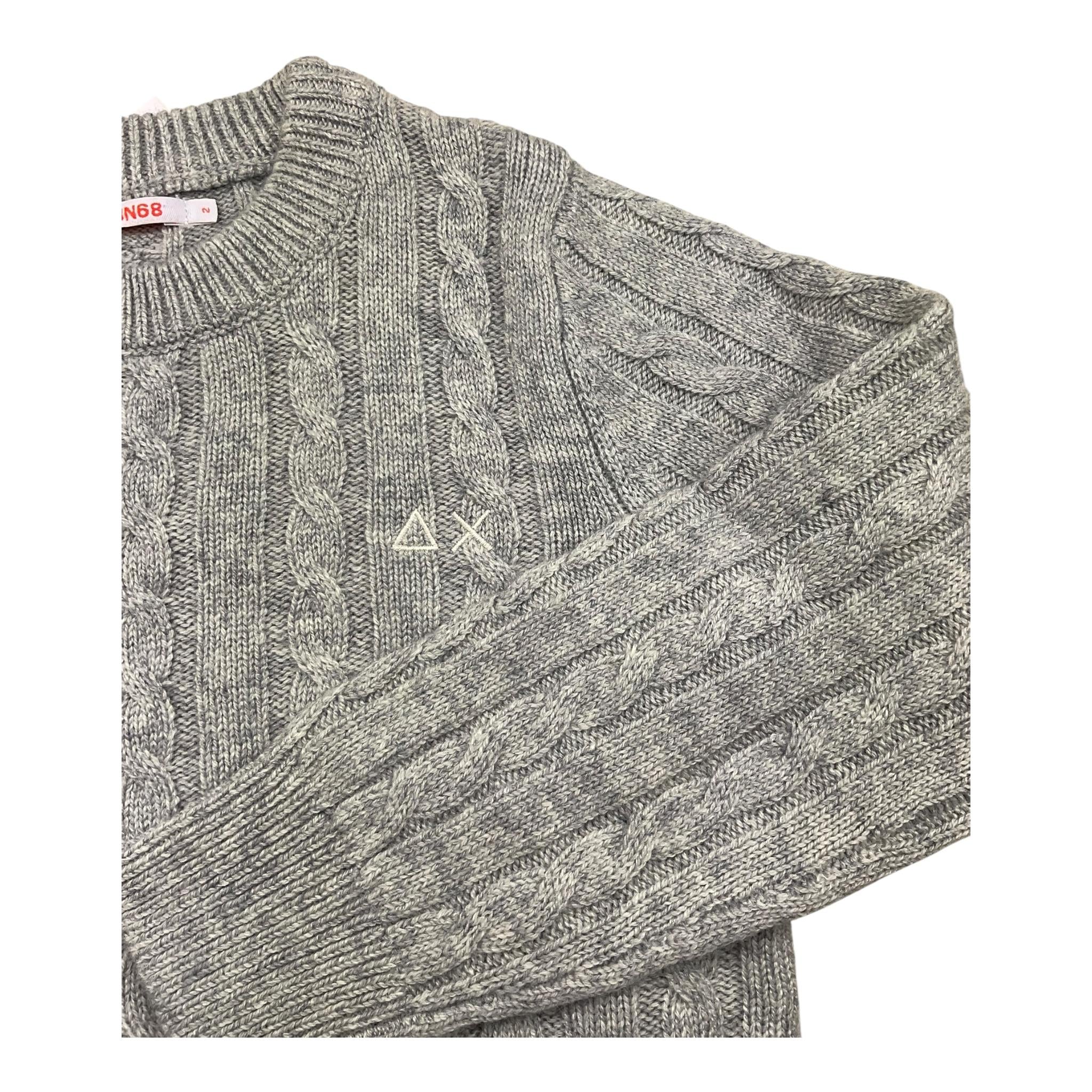 SUN68 maglia girocollo tinta unita con ricamo logo Grigio per Bambino K44355X GRIGIO SUN68