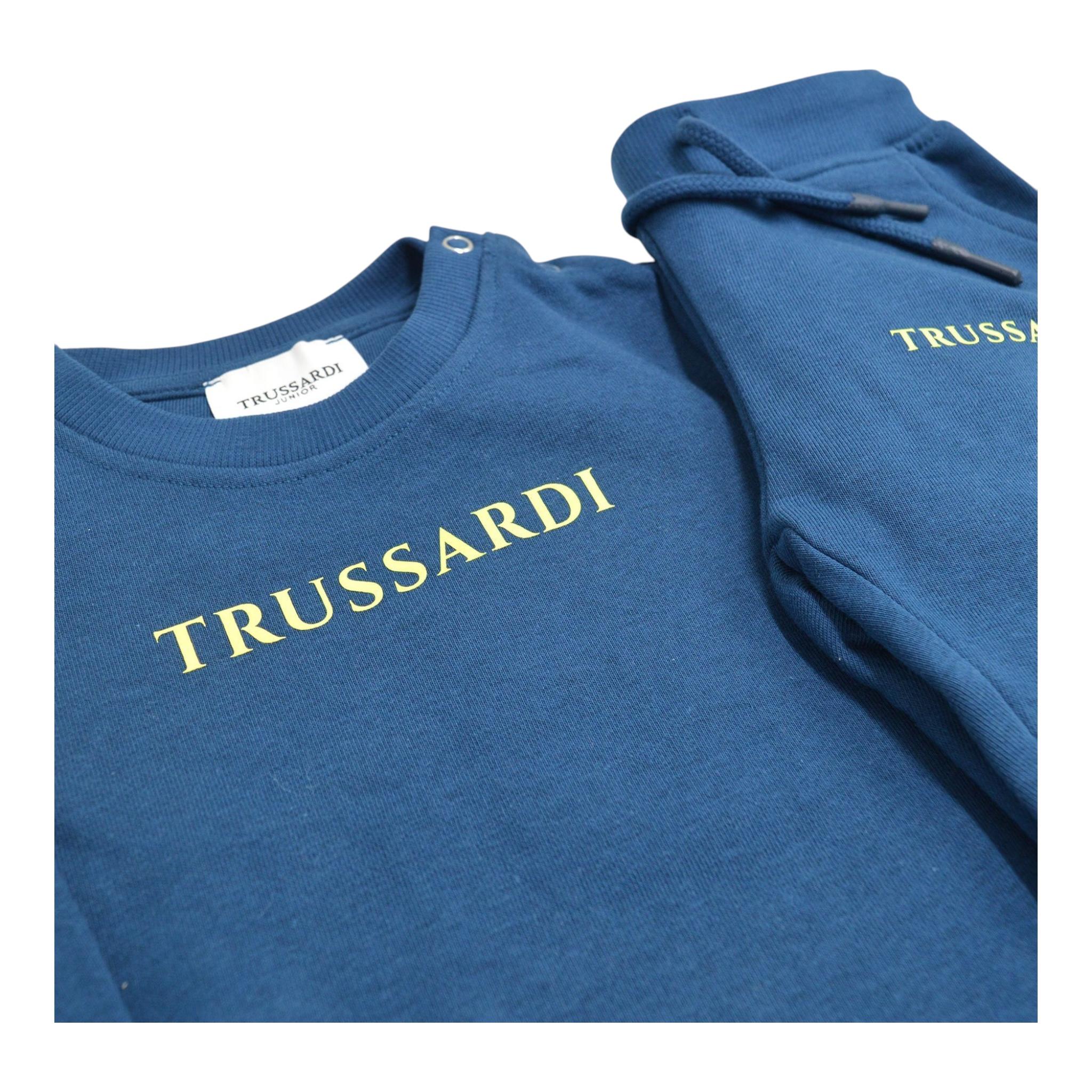 TRUSSARDI completo 2pz felpa-pantalone tinta unita Blu per Bambino TIA2402CF BLU TRUSSARDI