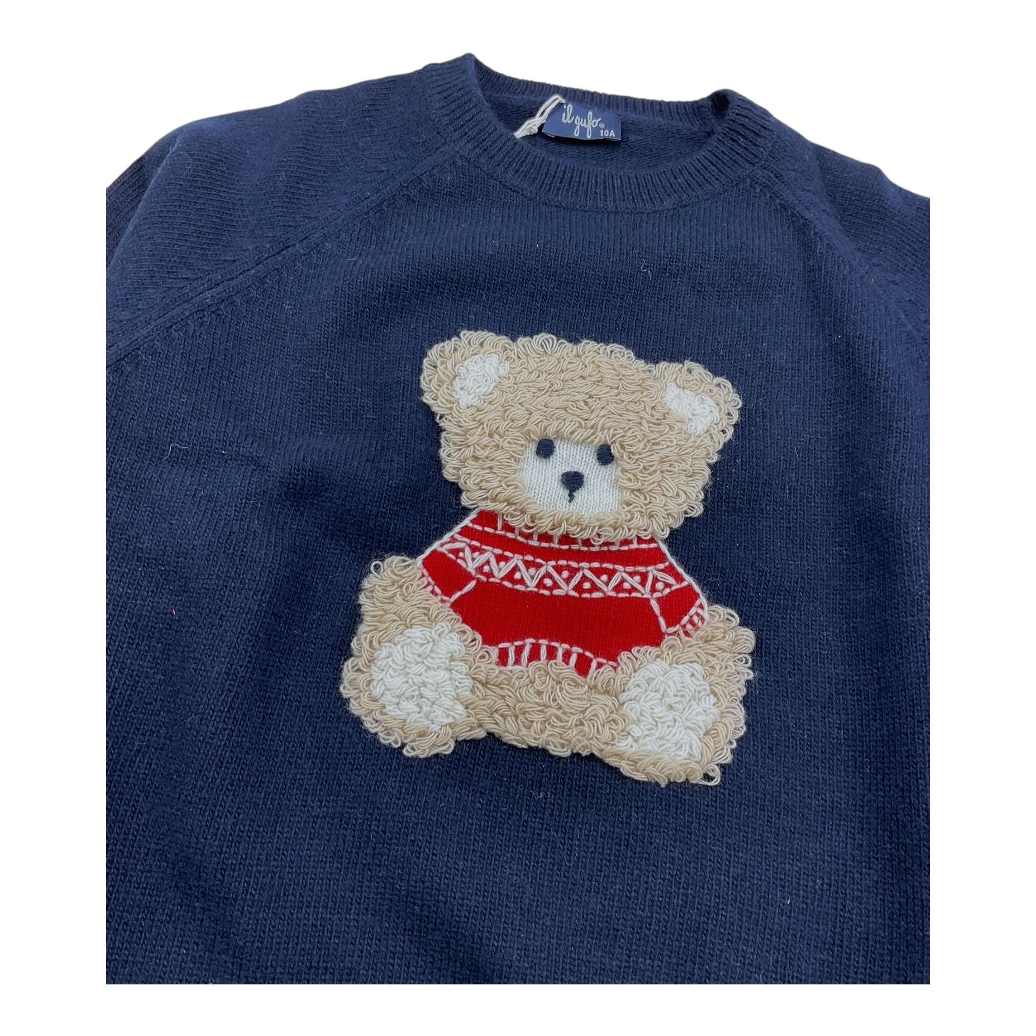 IL GUFO maglia gircollo tinta unita con ricamo orso Blu per Bambino A23MA334EM220 BLU IL GUFO