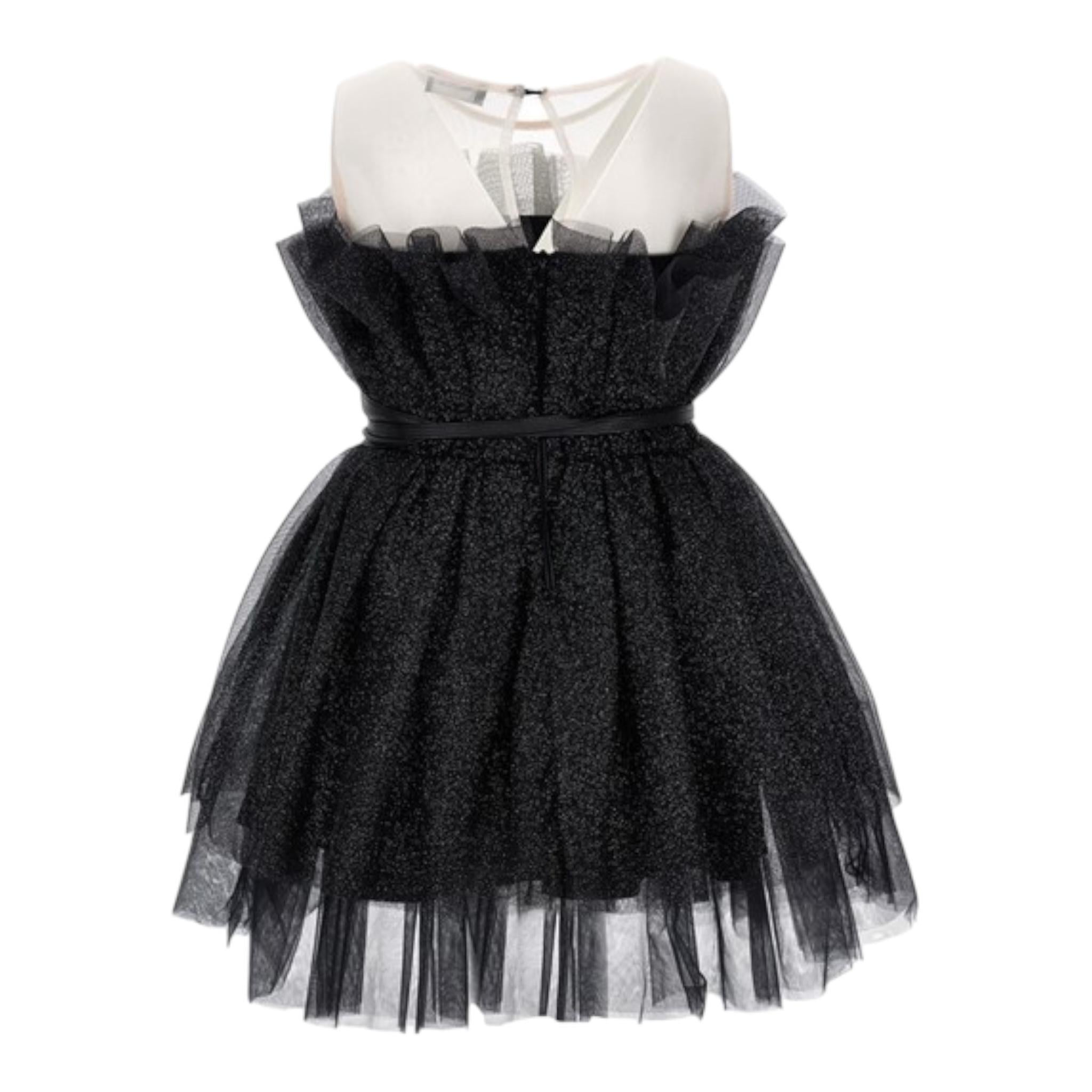MONNALISA abito tinta unita con cintura e tulle Nero per Bambina 41B905 NERO MONNALISA