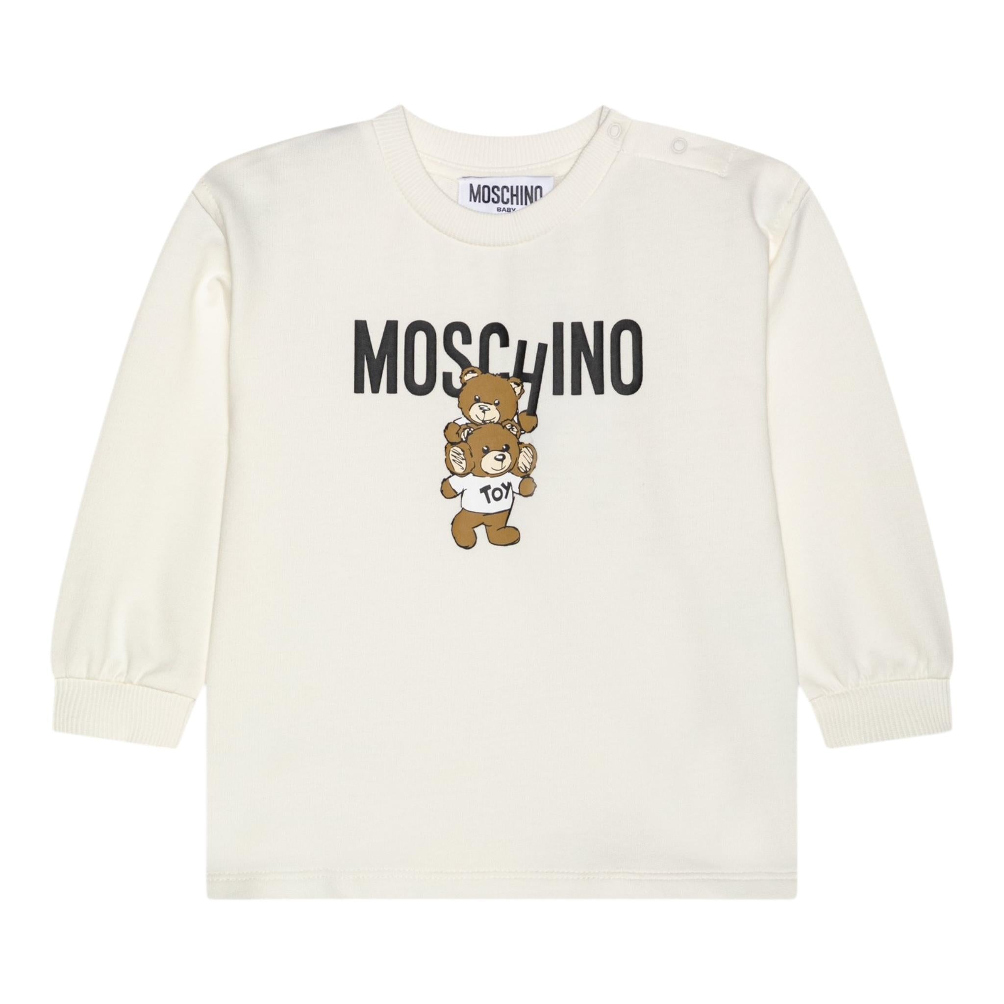 MOSCHINO abito felpa girocollo tinta unita con stampa Panna per Neonata MDV0BNX PANNA MOSCHINO