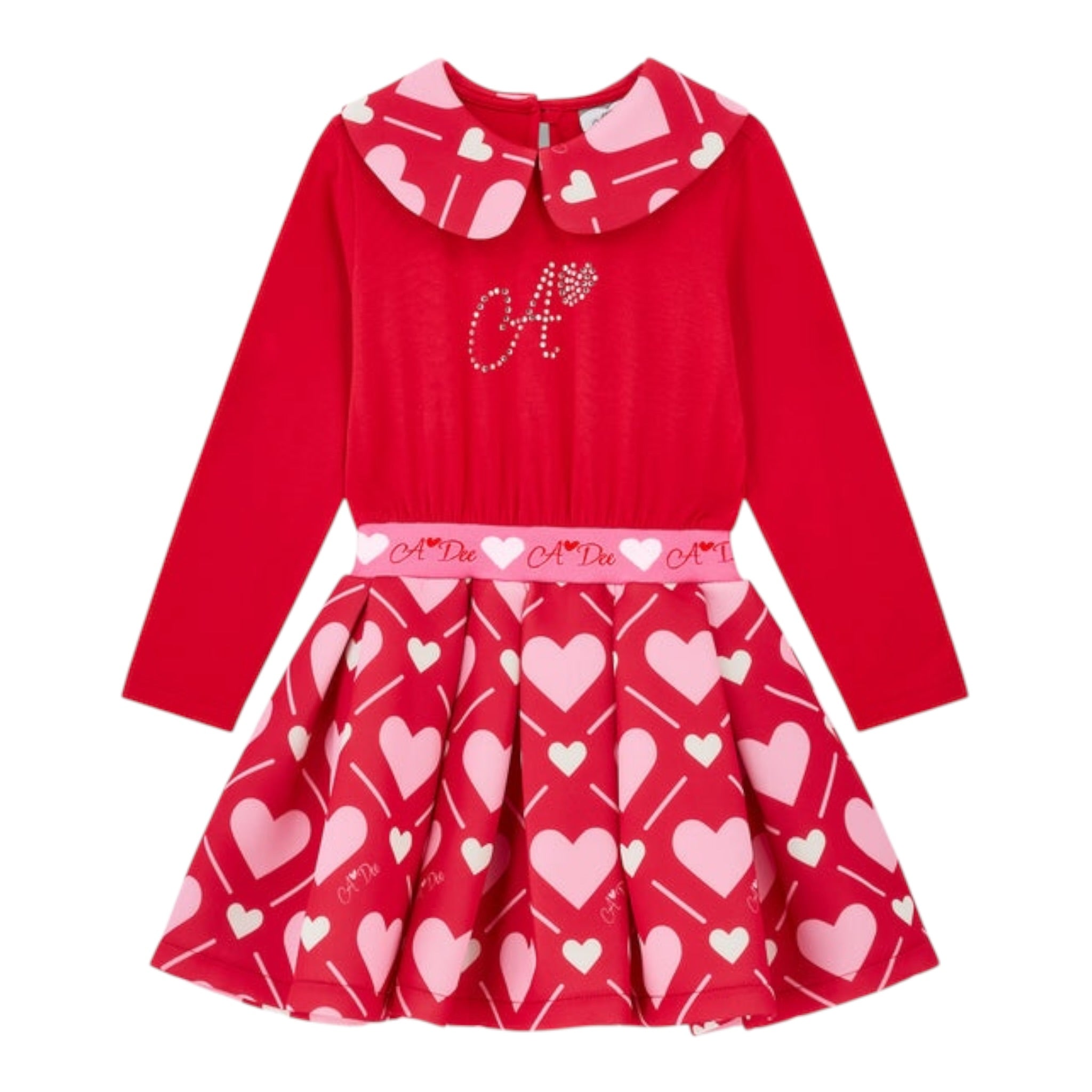 A Dee Abito tinta unita con Stampa Cuori Rosso per Bambina W251701 ROSSO A DEE 