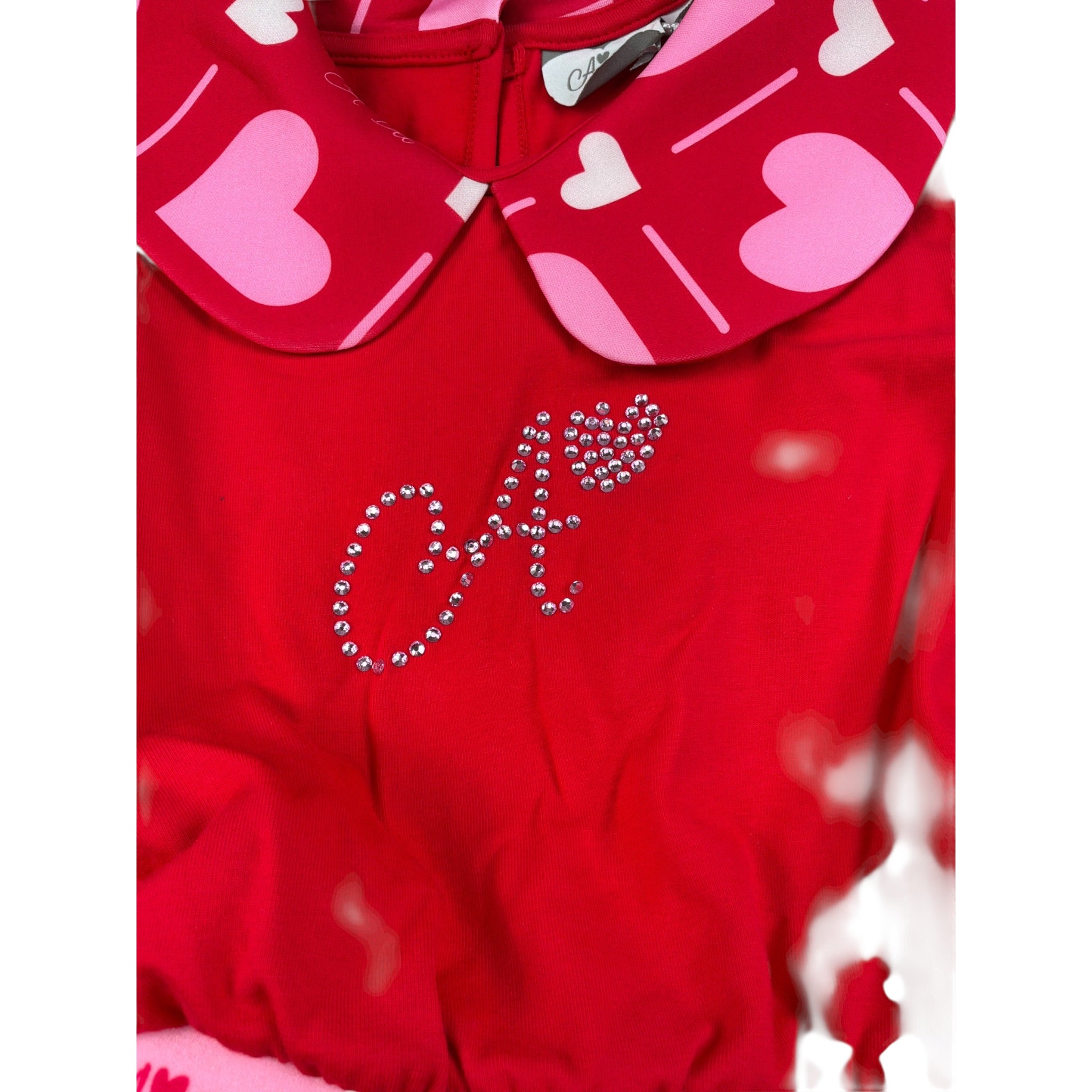 A Dee Abito tinta unita con Stampa Cuori Rosso per Bambina W251701 ROSSO A DEE 