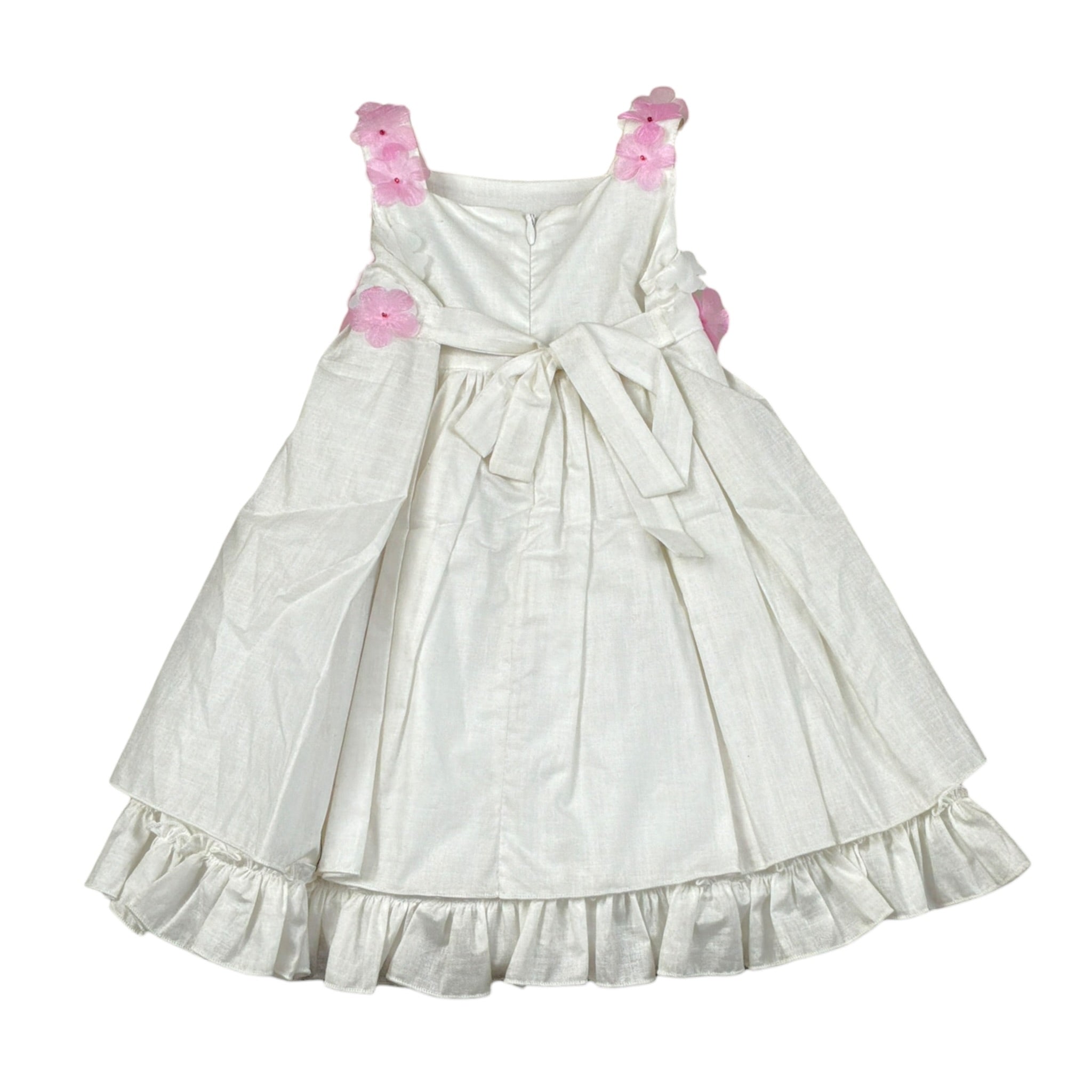 Aletta Abito tinta unita con Applicazioni Fiori Bianco per Neonata HM11302 BIANCO ALETTA 