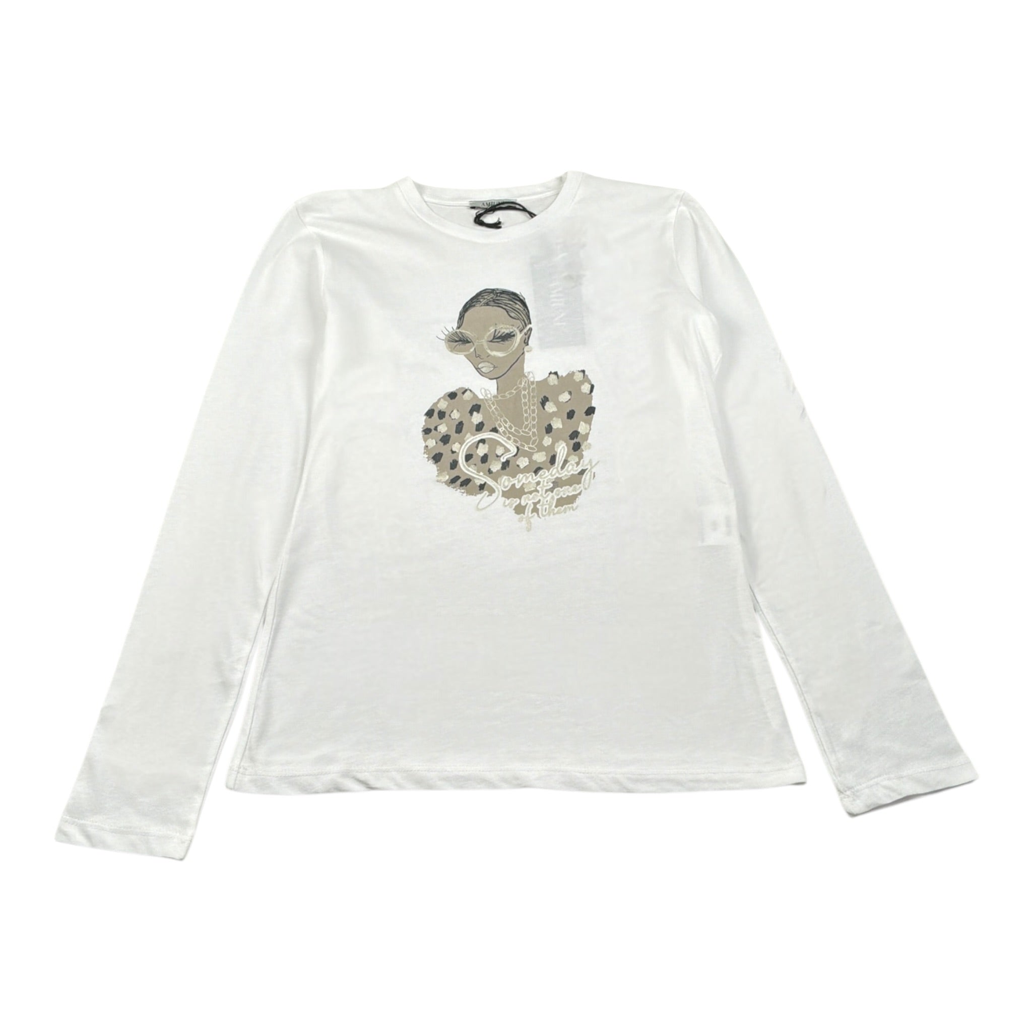 Amiuni Shirt Girocollo tinta unita con Stampa Bianco per Bambina 801025TS BIANCO AMIUNI 