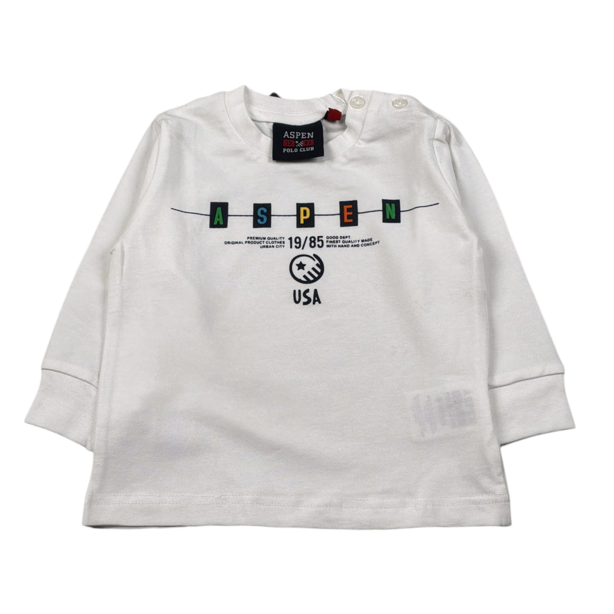 Aspen Polo Club Shirt Girocollo tinta unita con Stampa Bianco per Neonato 1055M000012 BIANCO ASPEN POLO CLUB 