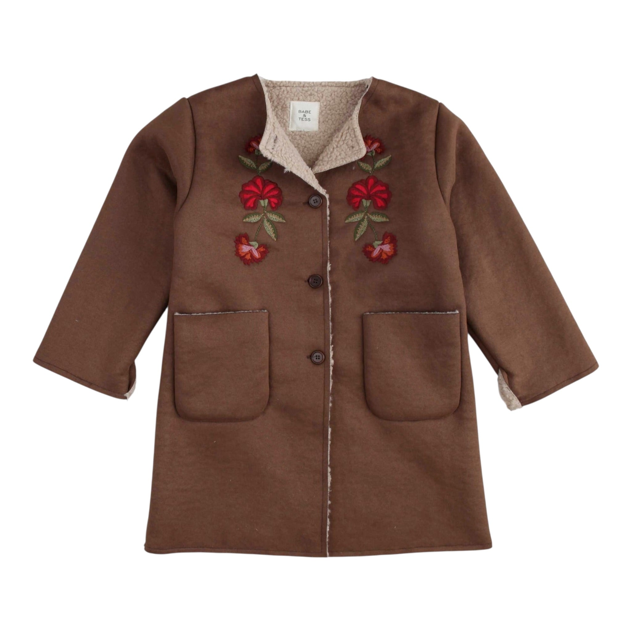 Babe & Tess Cappotto tinta unita con Ricami Marrone per Bambina 11/548032 MARRONE BABE & TESS 