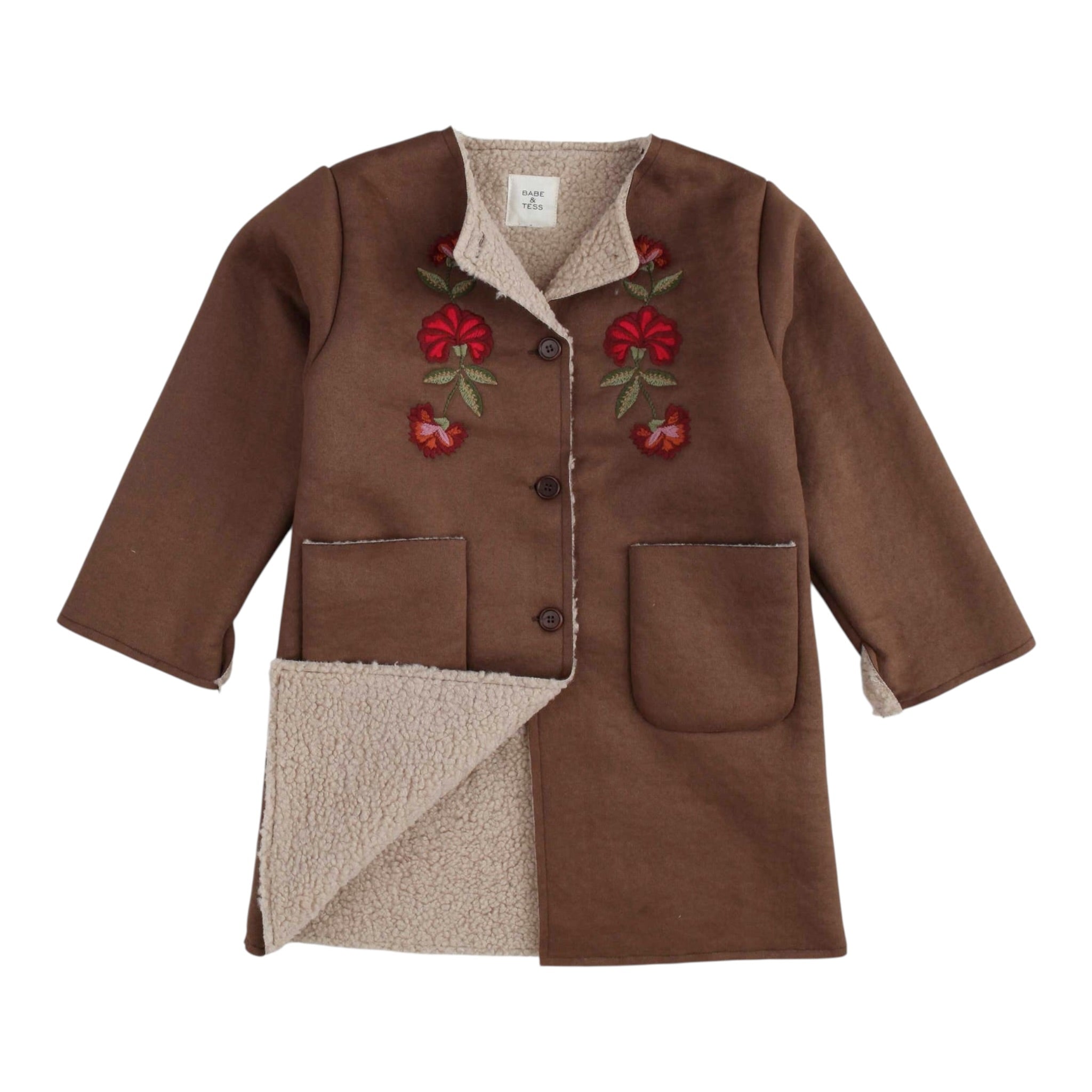 Babe & Tess Cappotto tinta unita con Ricami Marrone per Bambina 11/548032 MARRONE BABE & TESS 