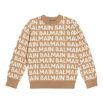 Balmain Maglia Girocollo tinta unita con Stampe Beige per Bambino BT9P20 BEIGE BALMAIN 