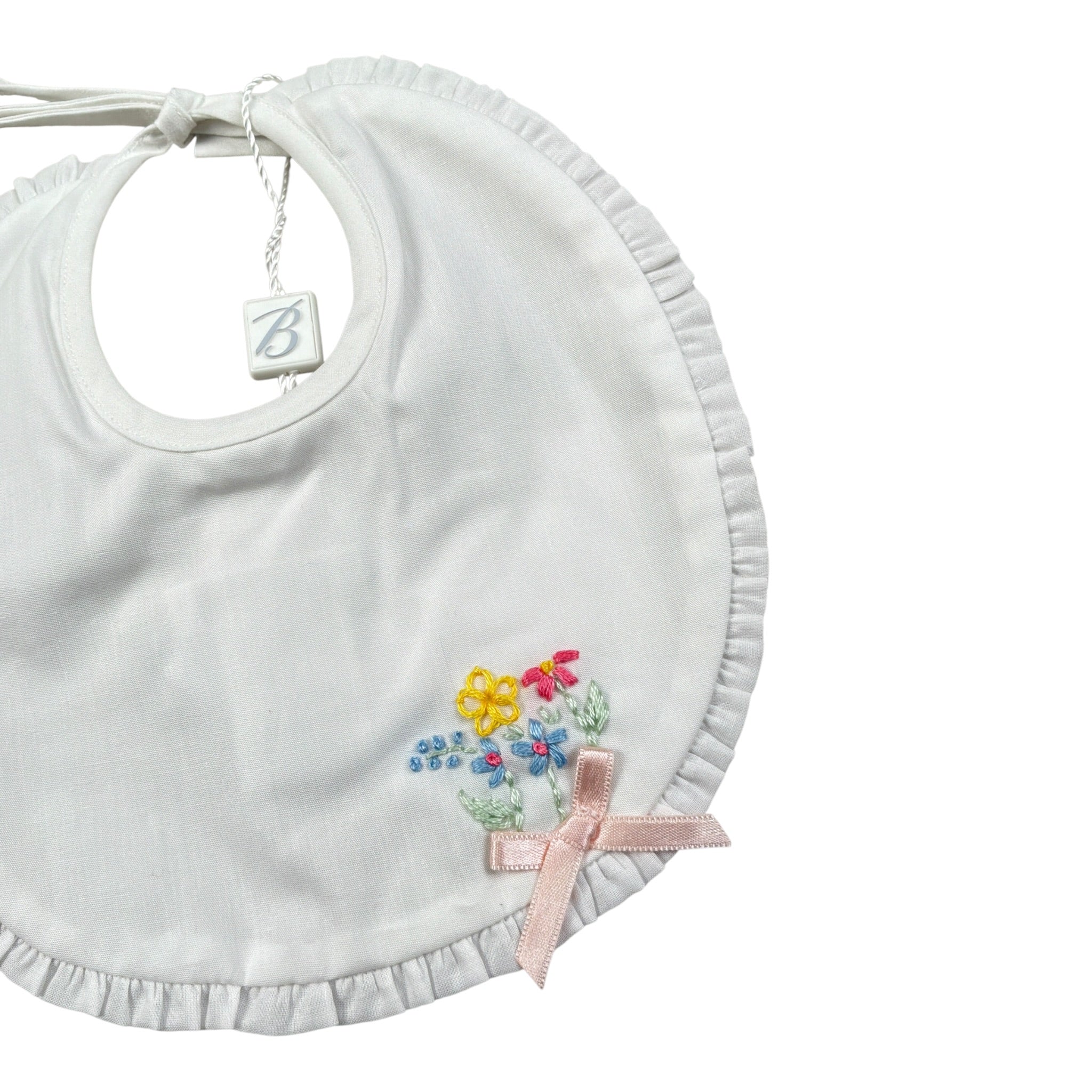 Barcellino Bavetta tinta unita con Ricami Bianco per Neonata 121013 BIANCO BARCELLINO 