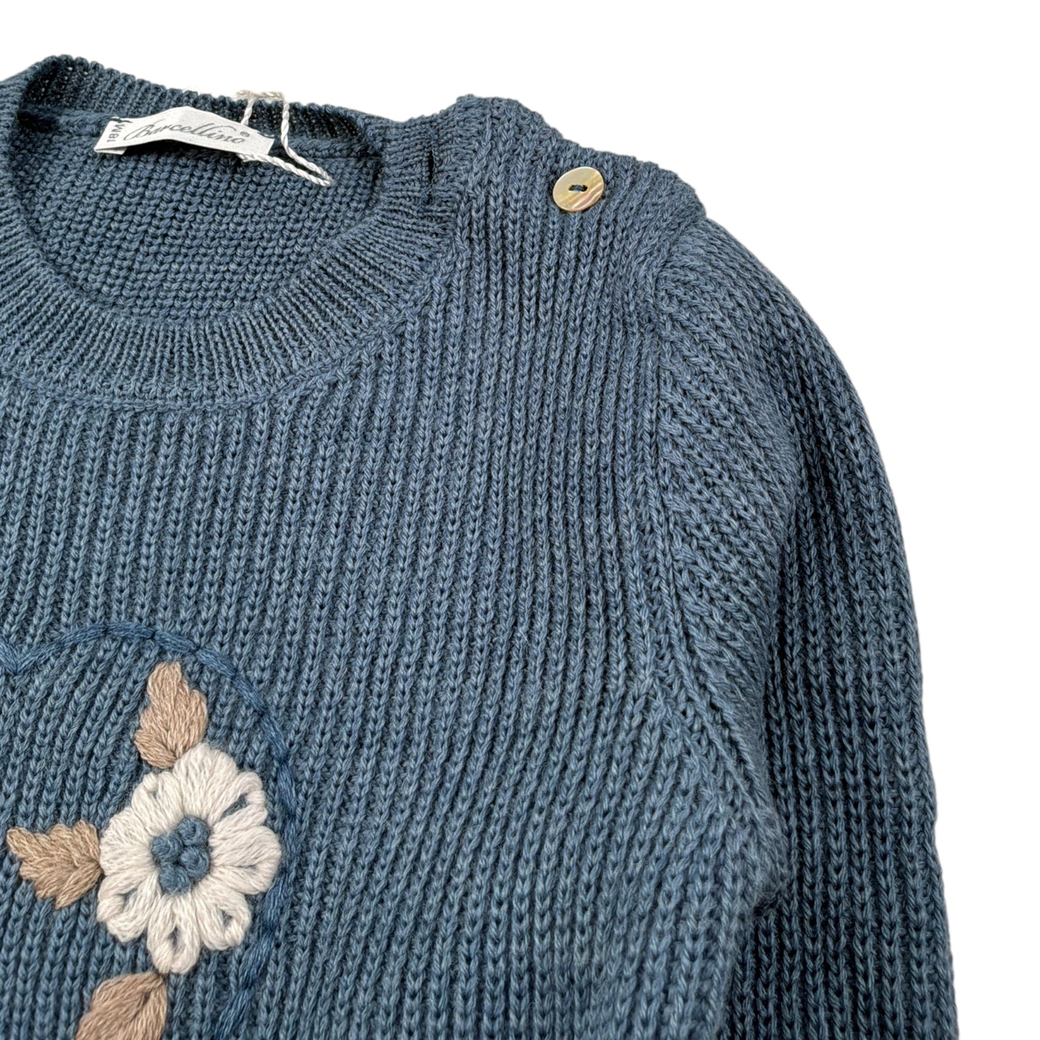 Barcellino Maglia Girocollo tinta unita con Stampa Azzurro per Neonata 125215X AZZURRO BARCELLINO 