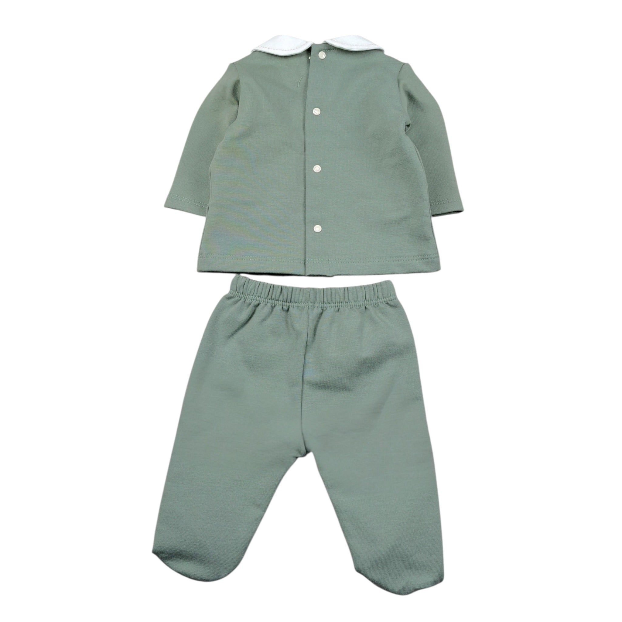 Barcellino Completo 2Pz tinta unita Felpa-Ghettina Verde per Neonato 125602 VERDE BARCELLINO 