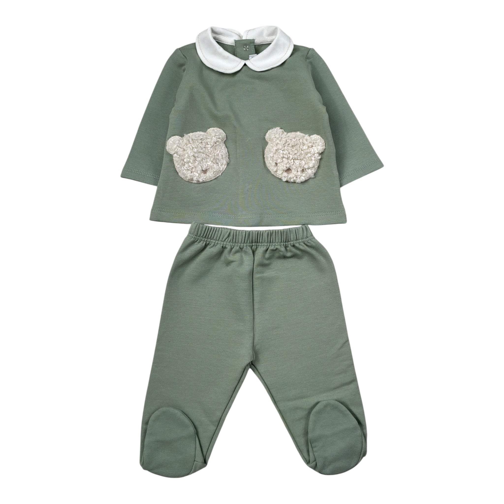 Barcellino Completo 2Pz tinta unita Felpa-Ghettina Verde per Neonato 125602X VERDE BARCELLINO 