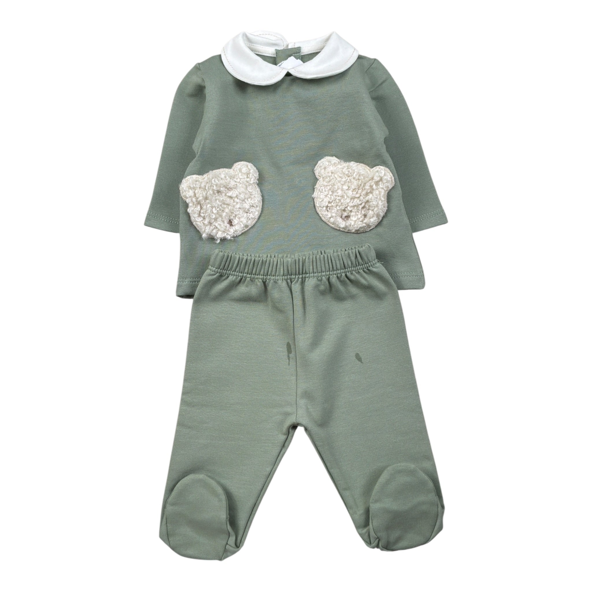 Barcellino Completo 2Pz tinta unita Felpa-Ghettina Verde per Neonato 125602XX VERDE BARCELLINO 