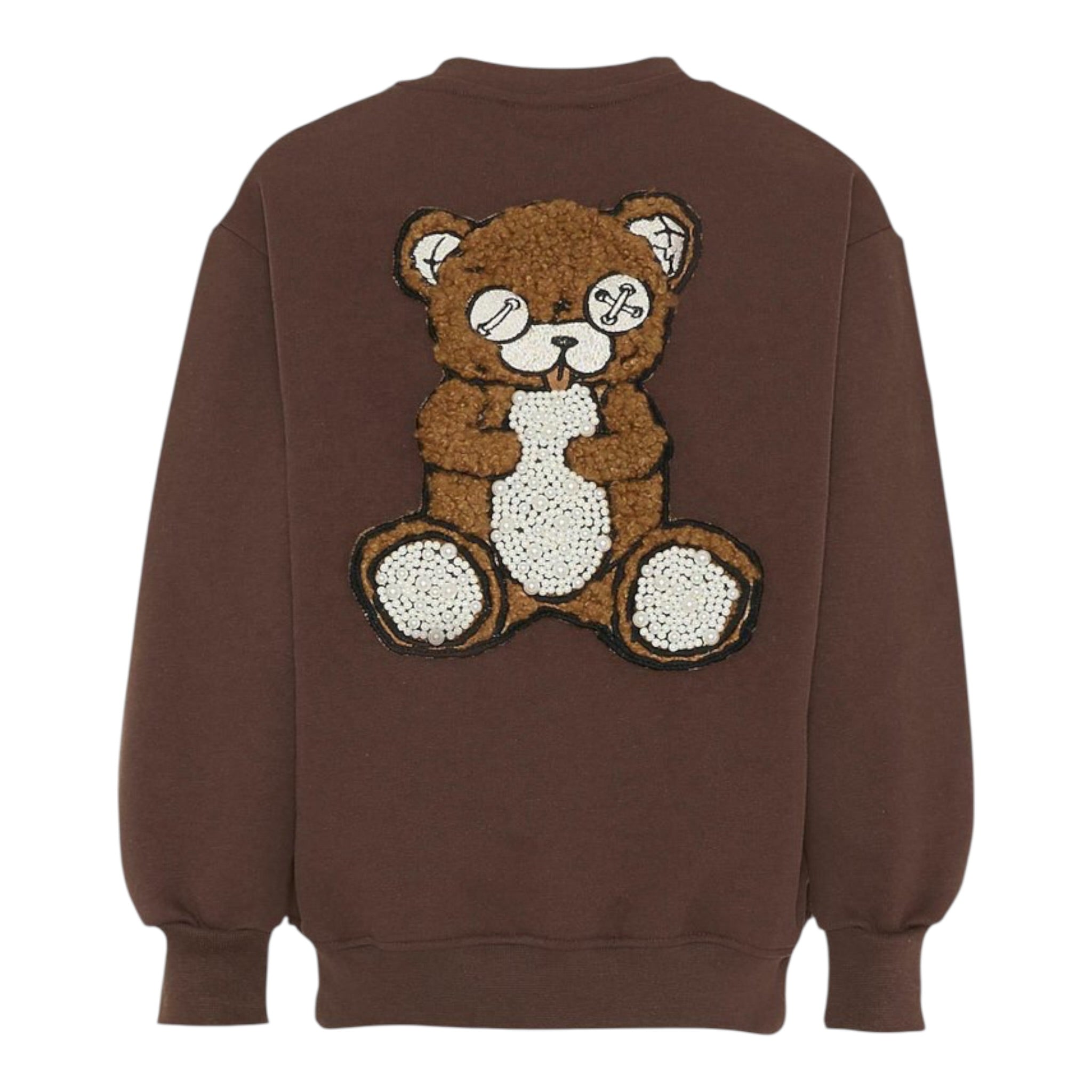 Barrow Kids Felpa Chiusa Girocollo tinta unita con Ricami Marrone per Bambina F5BKJGW132 MARRONE BARROW KIDS 