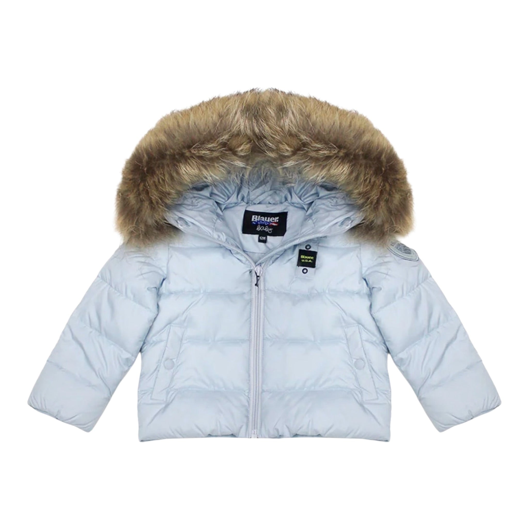 Blauer Giubbino tinta unita con Zip E Cappuccio Azzurro per Neonato 24WBBXC02550X AZZURRO BLAUER 
