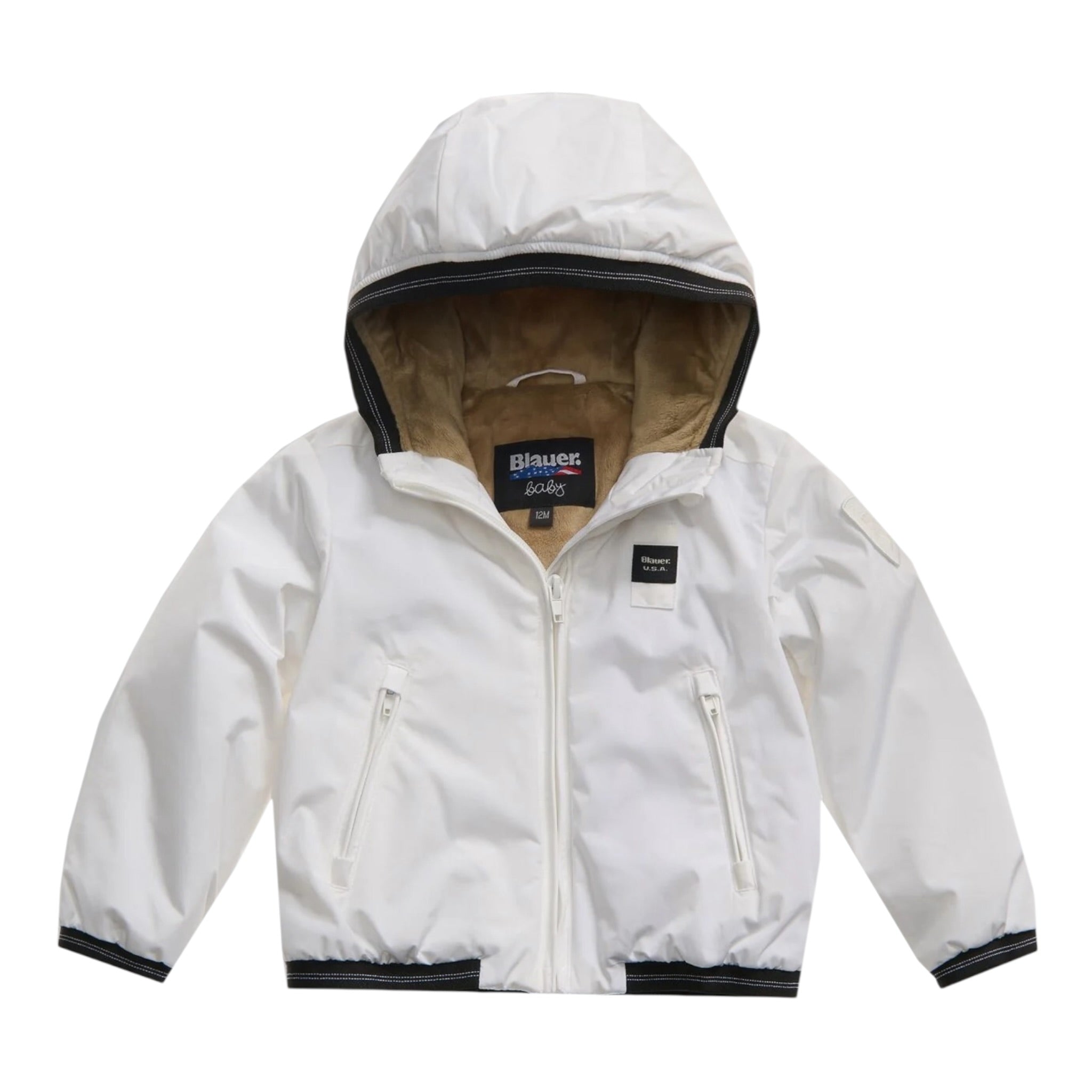 Blauer Giubbino tinta unita con Cappuccio Panna per Neonato 24WBBXC02551 PANNA BLAUER 