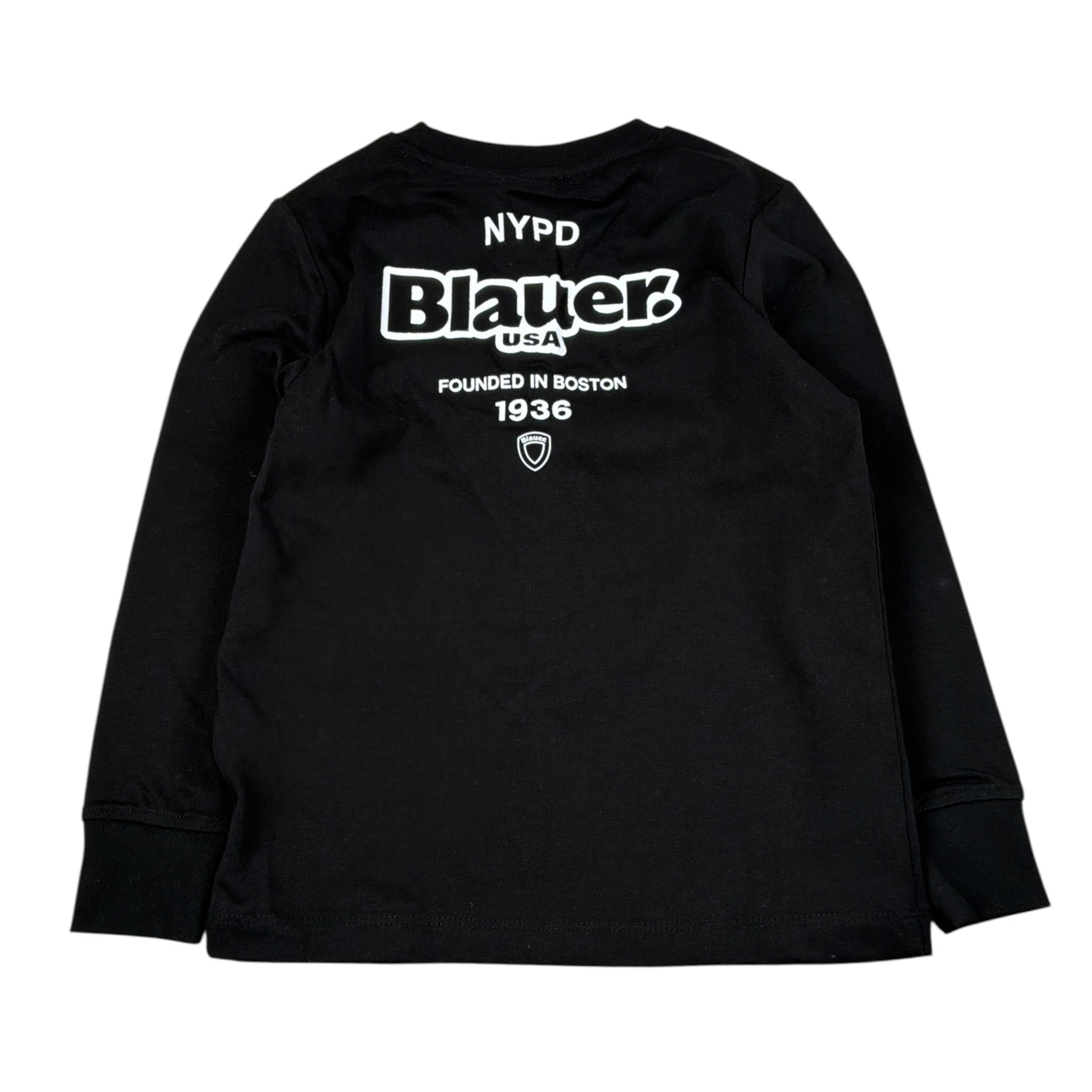 Blauer Shirt tinta unita con Stampa Nero per Bambino 25BLKH01476 NERO BLAUER 