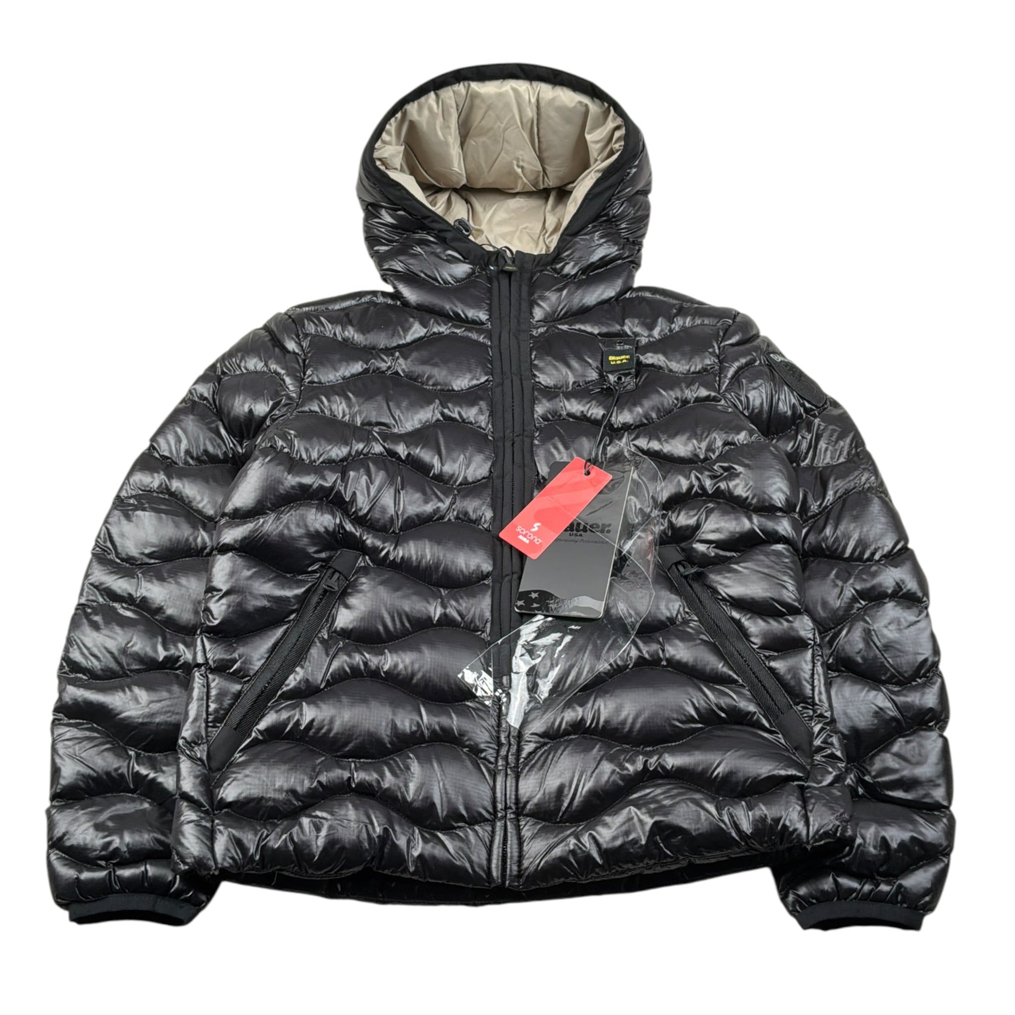 Blauer Giubbino tinta unita con Zip E Cappuccio Nero per Bambino 25WBLKC02429X NERO BLAUER 