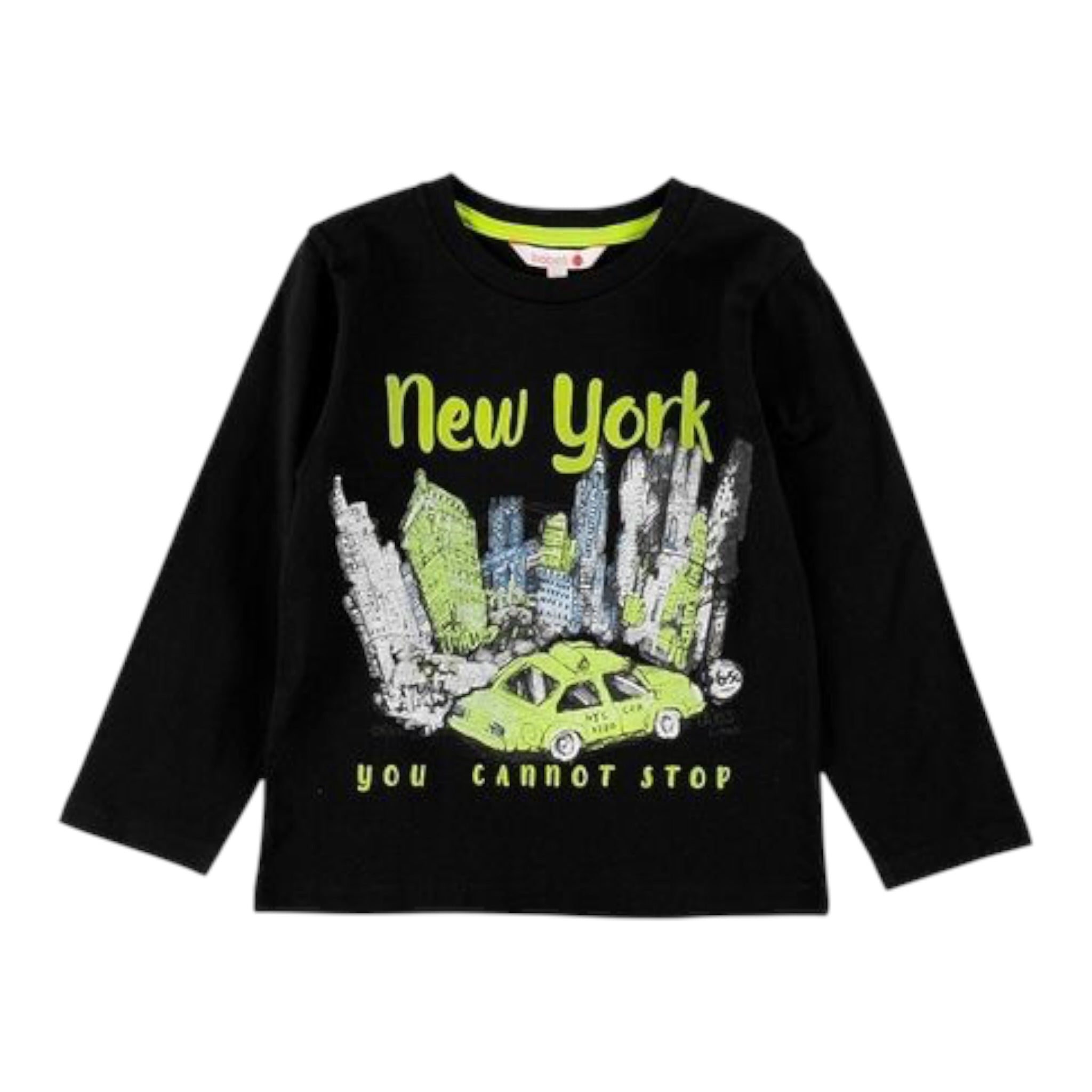 Boboli Shirt Girocollo tinta unita con Stampa Nero per Bambino 518015 NERO BOBOLI 