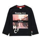 Boboli Shirt Girocollo tinta unita con Stampa Nero per Bambino 525237 NERO BOBOLI 