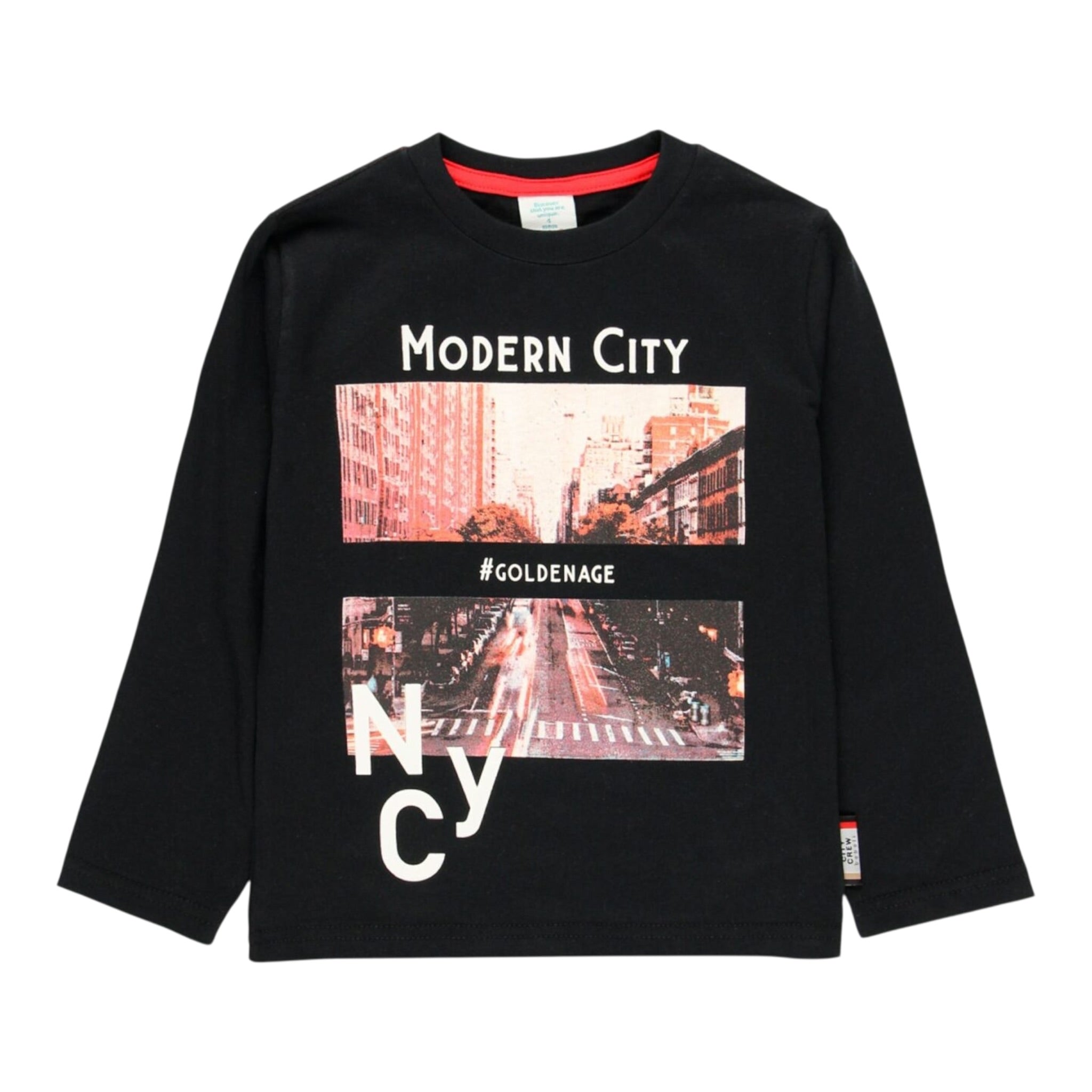 Boboli Shirt Girocollo tinta unita con Stampa Nero per Bambino 525237 NERO BOBOLI 