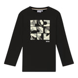 Boss Shirt Girocollo tinta unita con Stampa Nero per Bambino J52376 NERO BOSS 