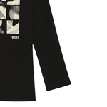 Boss Shirt Girocollo tinta unita con Stampa Nero per Bambino J52376 NERO BOSS 