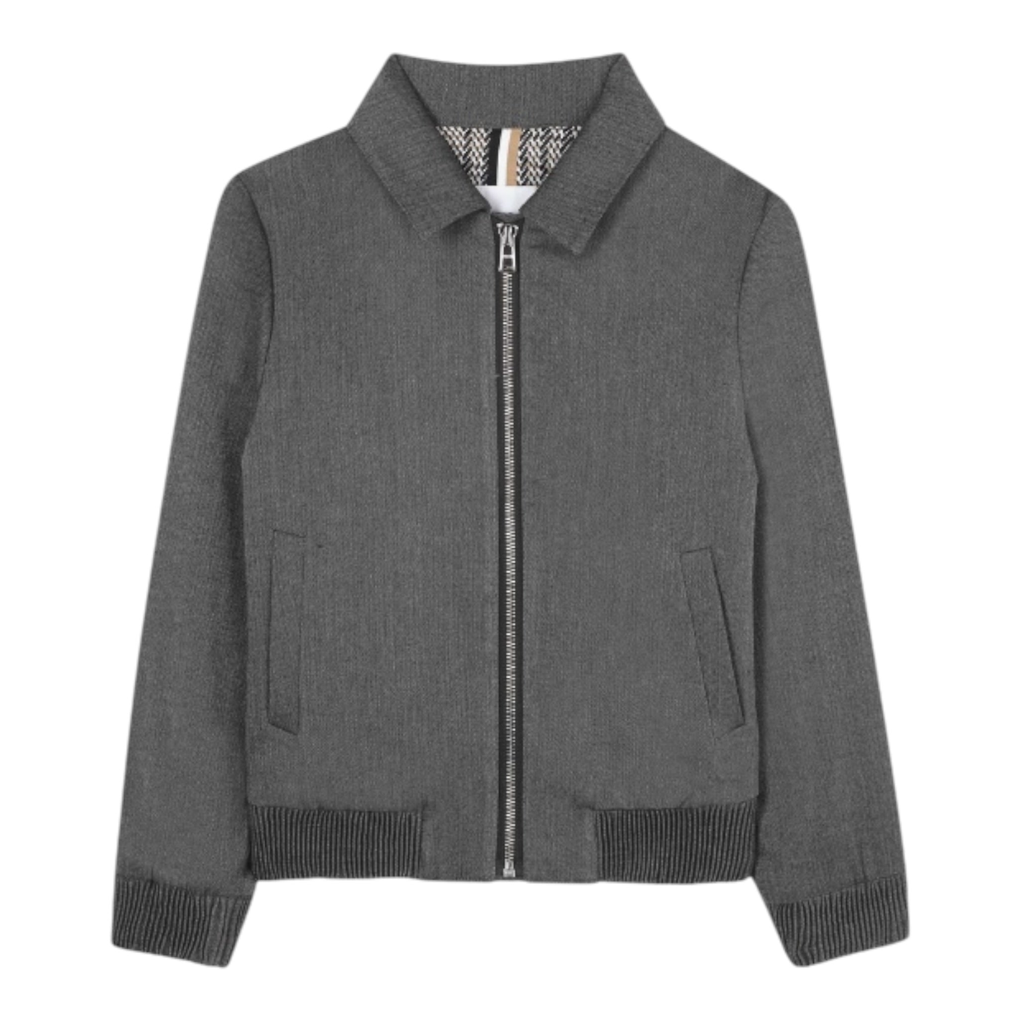 Boss giubbino tinta unita con Zip E Colletto Grigio per Bambino J52386 GRIGIO BOSS 