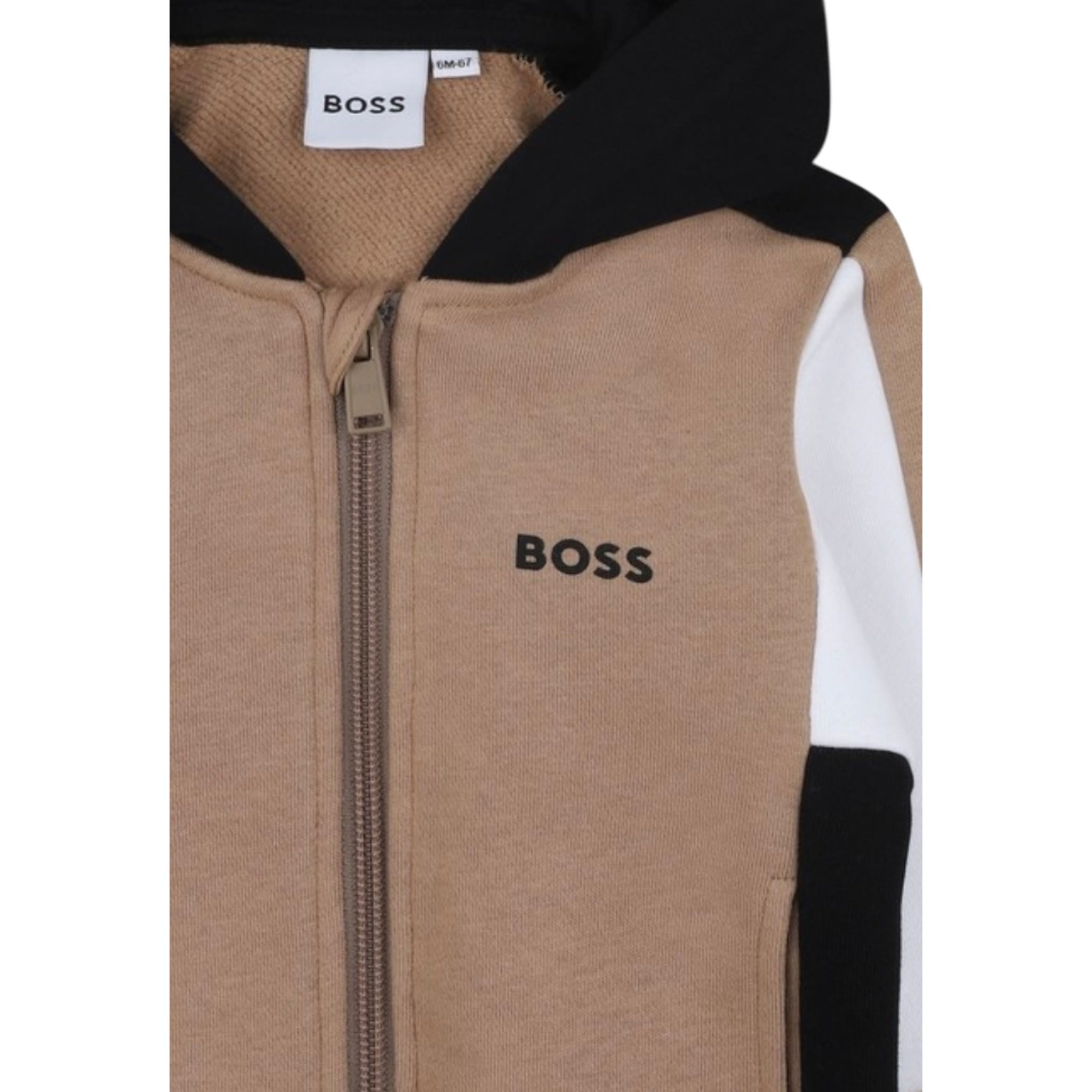 Boss Felpa tinta unita con Zip E Cappuccio Biscotto per Neonato J52447 BISCOTTO BOSS 