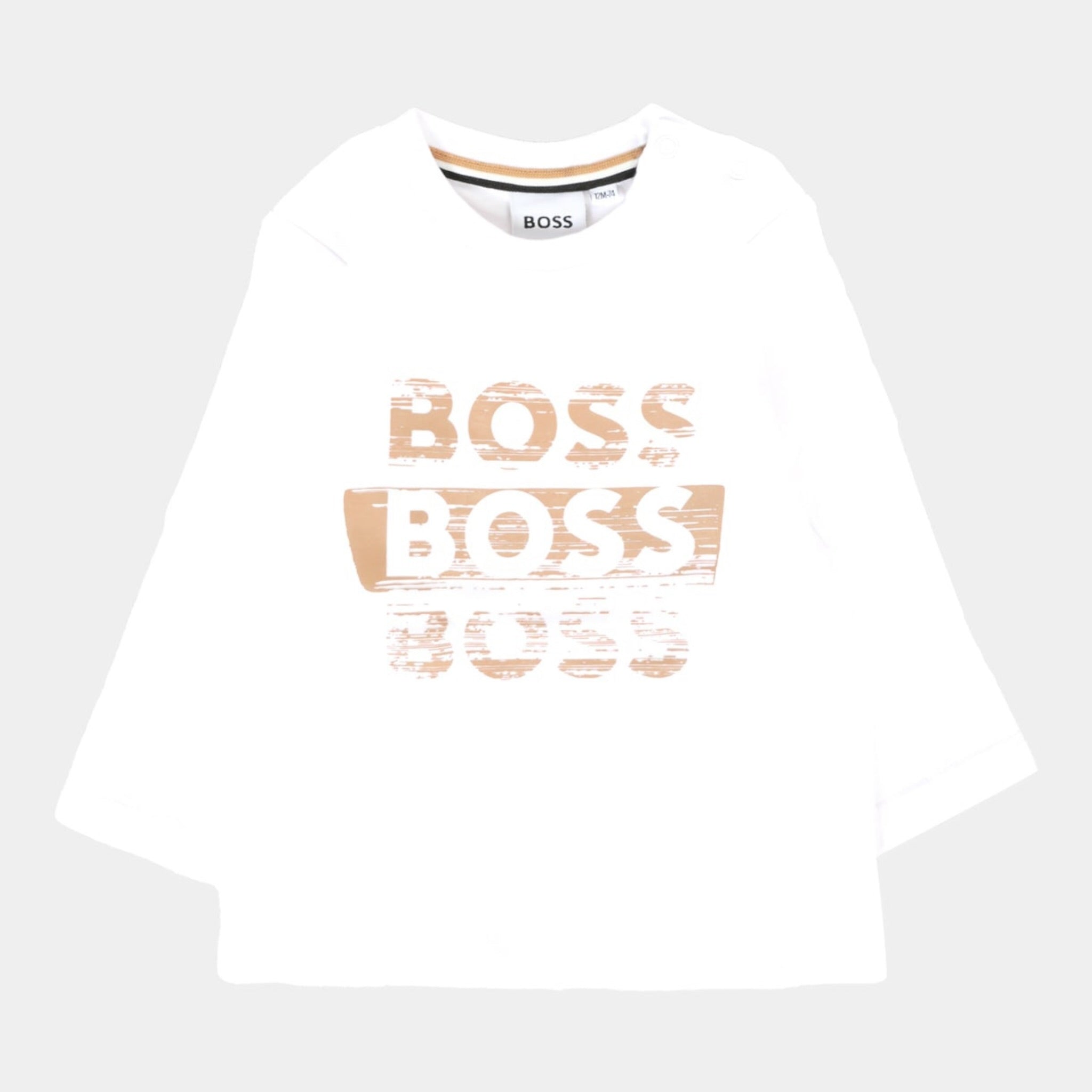Boss Shirt tinta unita con Logo Bianco per Neonato J52463 BIANCO BOSS 