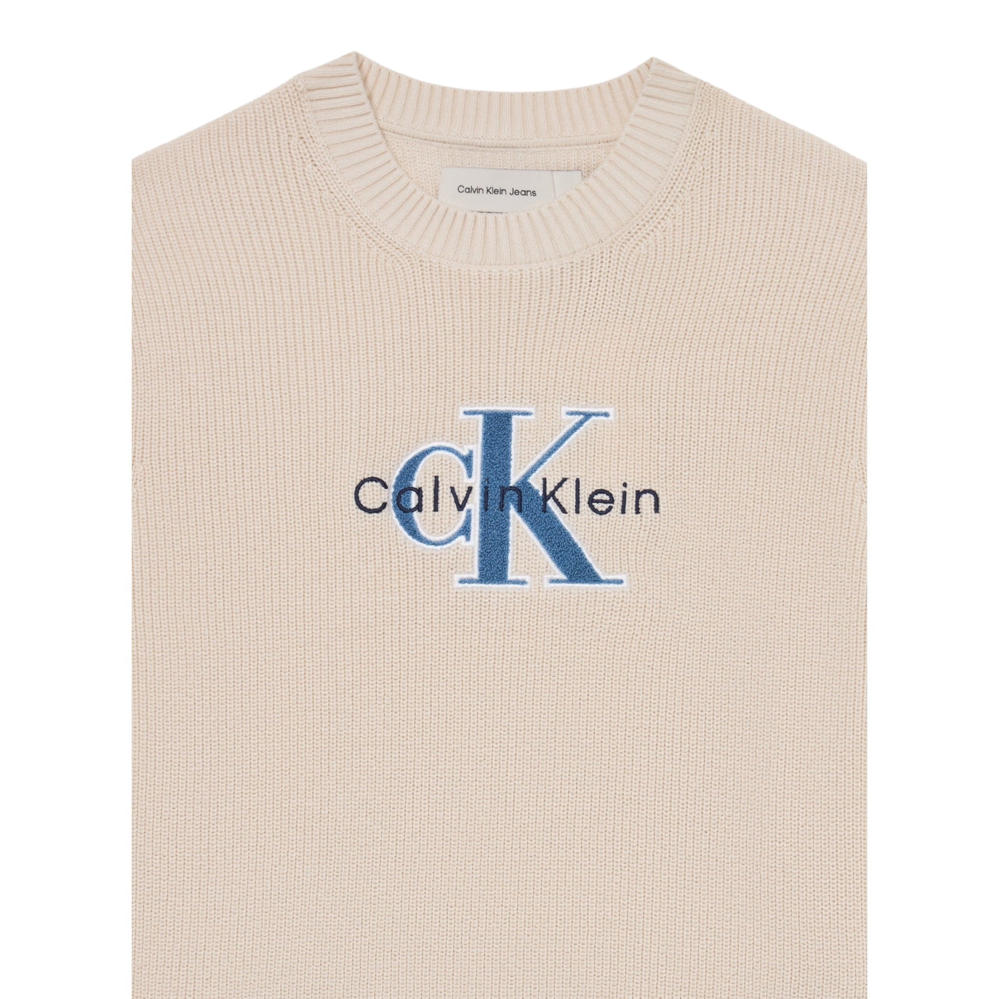 Calvin Klein Maglia Girocollo tinta unita con Logo Beige per Bambino IB0IB02598 BEIGE CALVIN KLEIN 