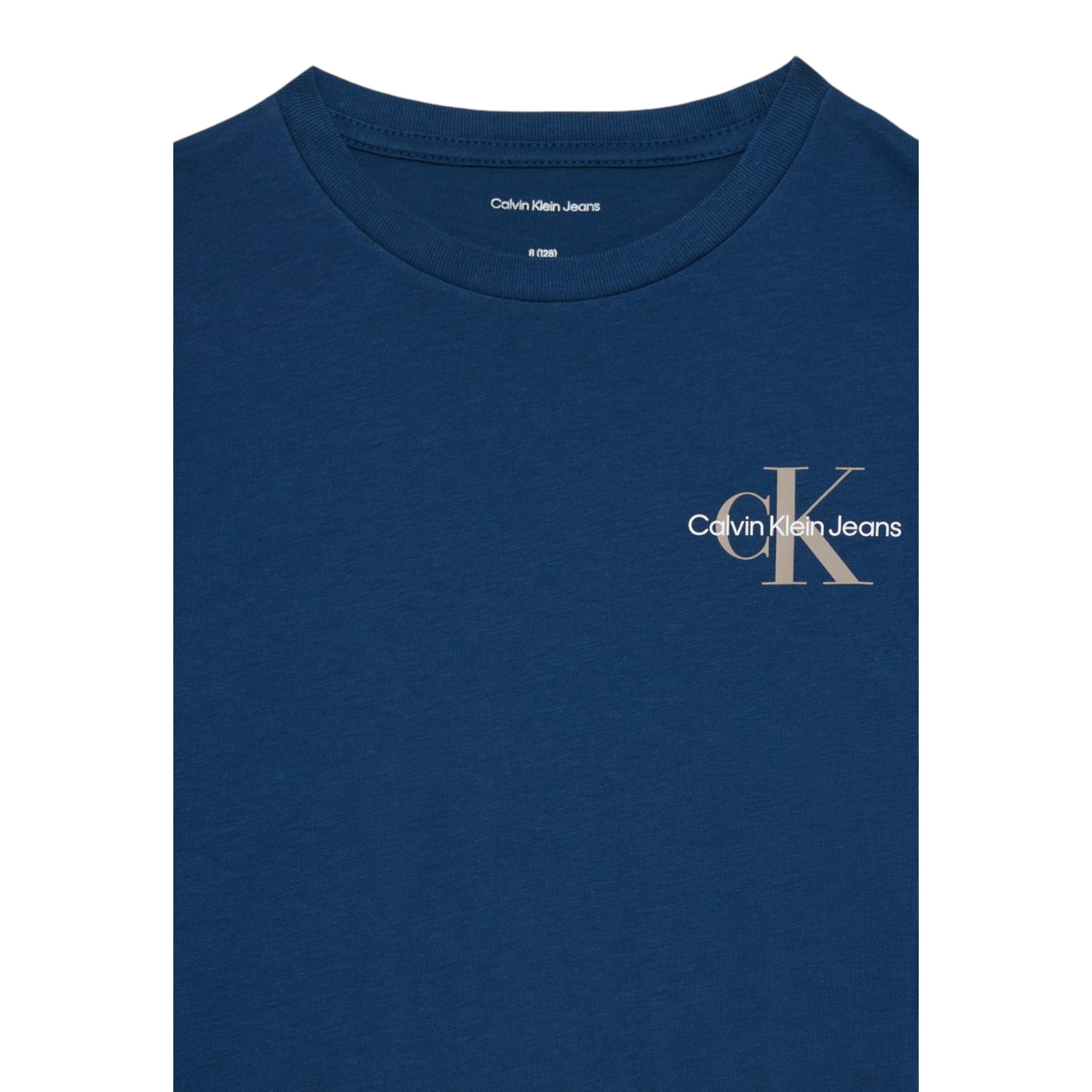 Calvin Klein Shirt Girocollo tinta unita con Stampa Blu per Bambino IU0IU00677 BLU CALVIN KLEIN 