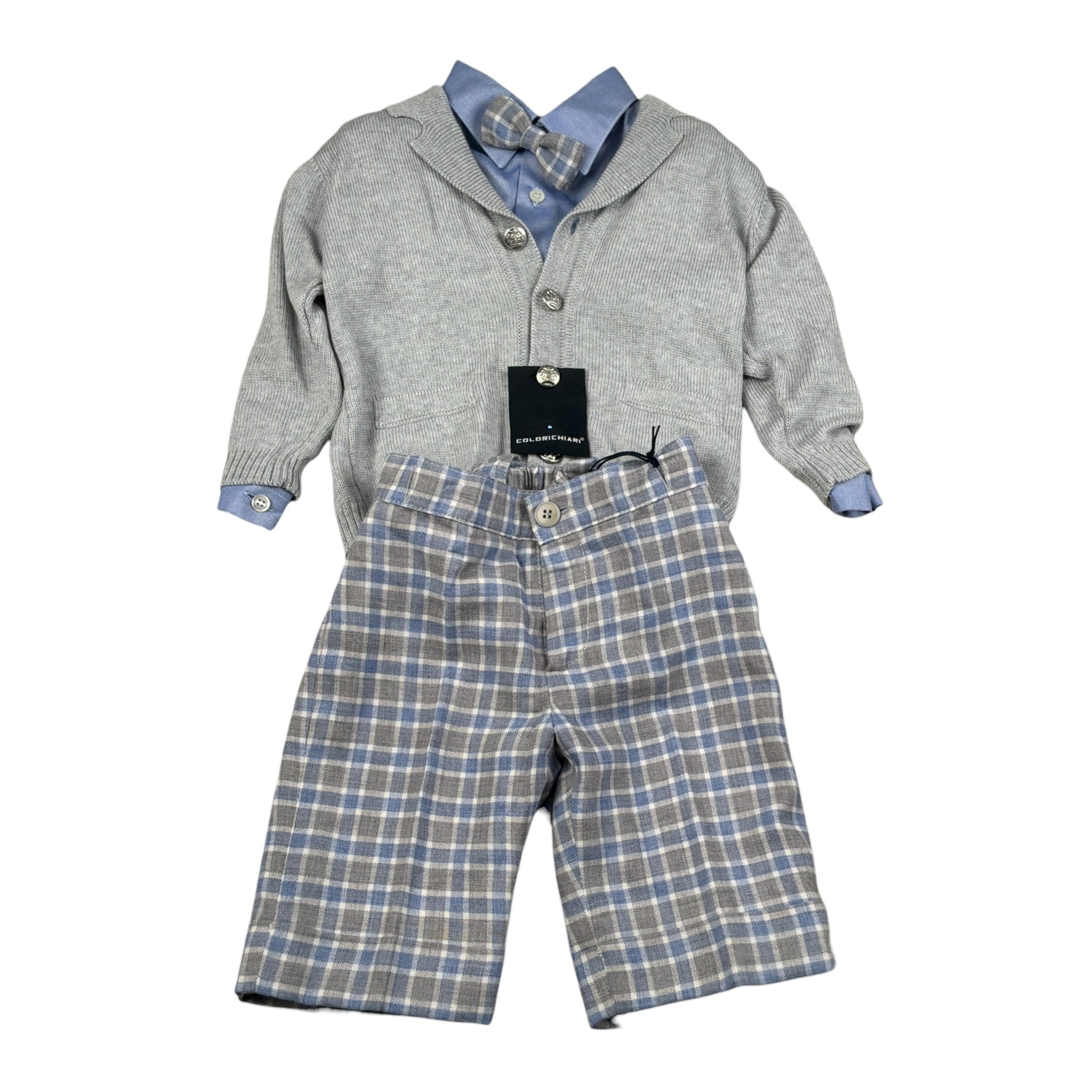 Colori Chiari Completo 4 Pezzi Camicia-Papillon-Bermuda-Cardigan Grigio per Neonato MN407245 GRIGIO COLORI CHIARI 