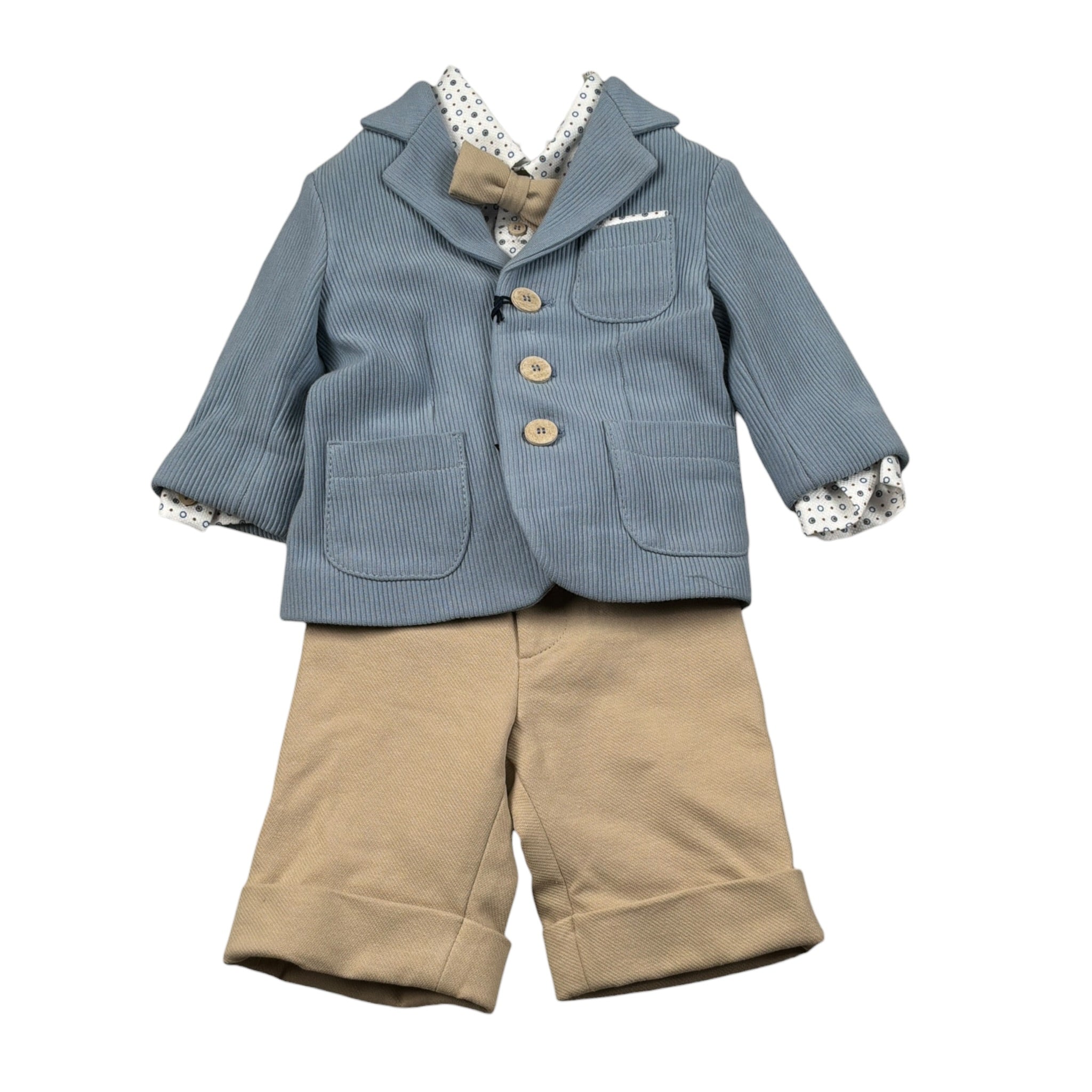 Colori Chiari Completo 4 Pezzi Giacca-Camicia-Papillon-Pantalone Azzurro per Neonato MN507819 AZZURRO COLORI CHIARI 