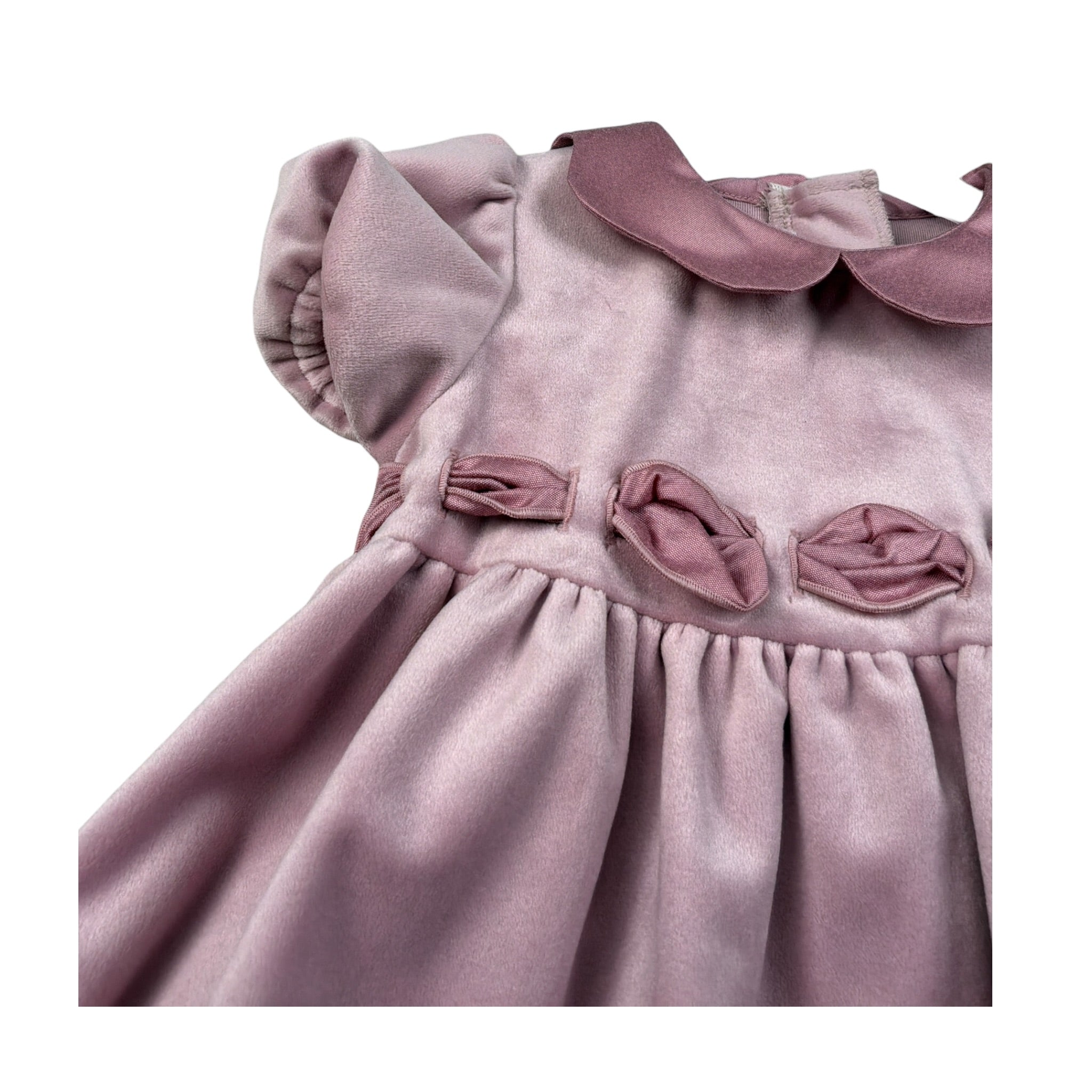 Crochette Abito Mezza Manica tinta unita In Velluto Rosa per Bambina 605J ROSA CROCHETTE 