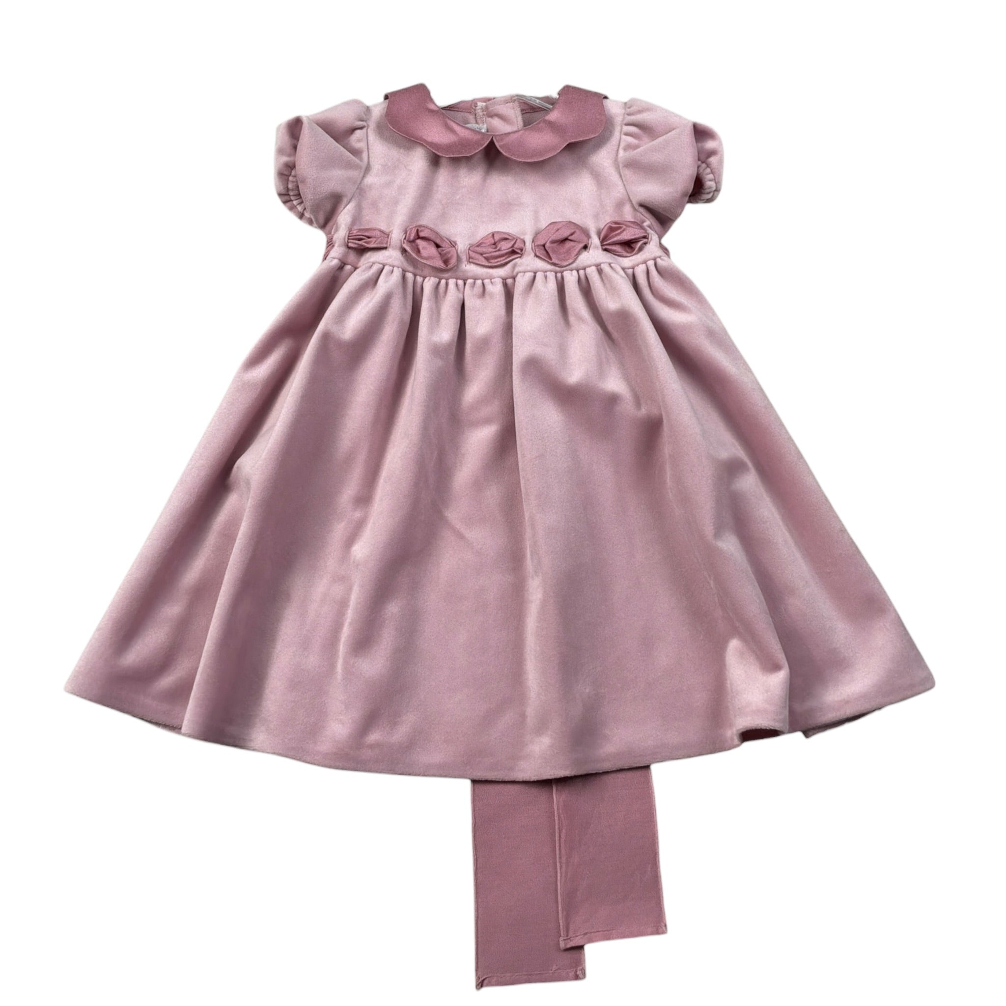 Crochette Abito Mezza Manica tinta unita In Velluto Rosa per Bambina 605J ROSA  
