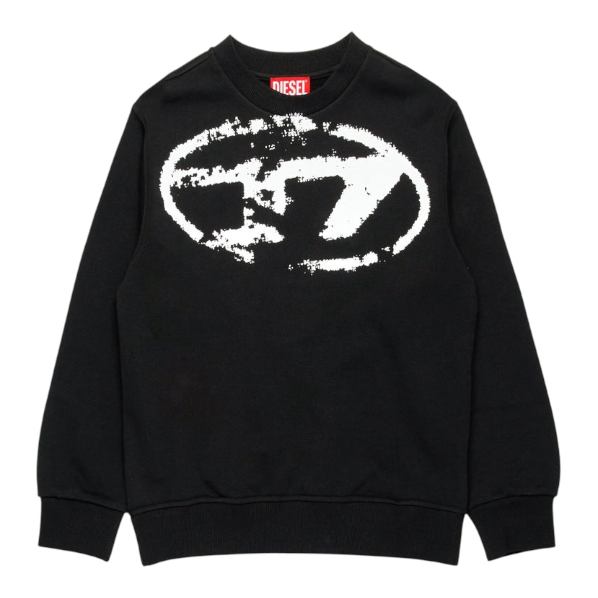 Diesel Felpa Girocollo tinta unita con Stampa Nero per Bambino J002213 NERO DIESEL 