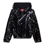 Diesel Felpa tinta unita con Cappuccio E Paillettes Nero per Bambina J02374 NERO DIESEL 