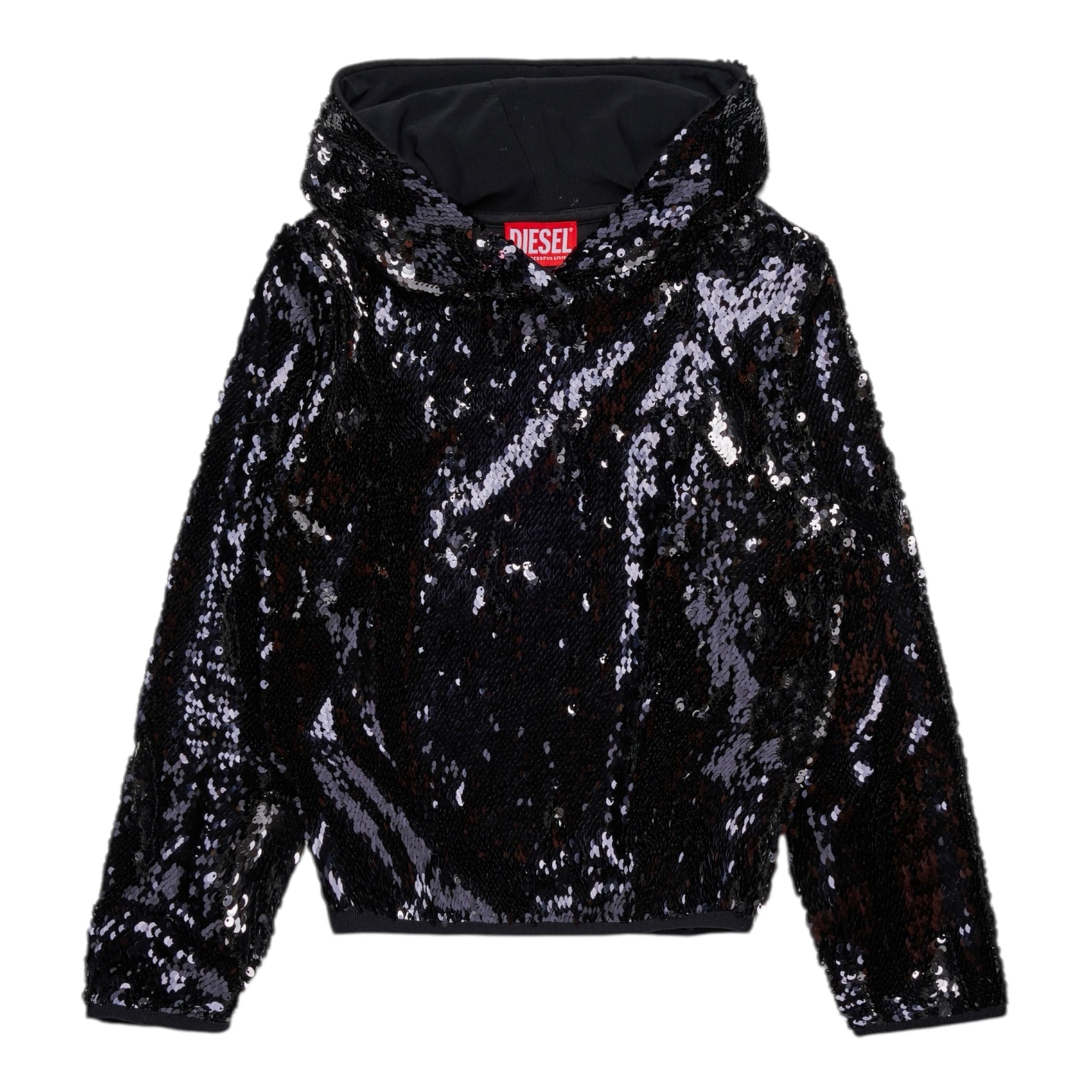 Diesel Felpa tinta unita con Cappuccio E Paillettes Nero per Bambina J02374 NERO DIESEL 