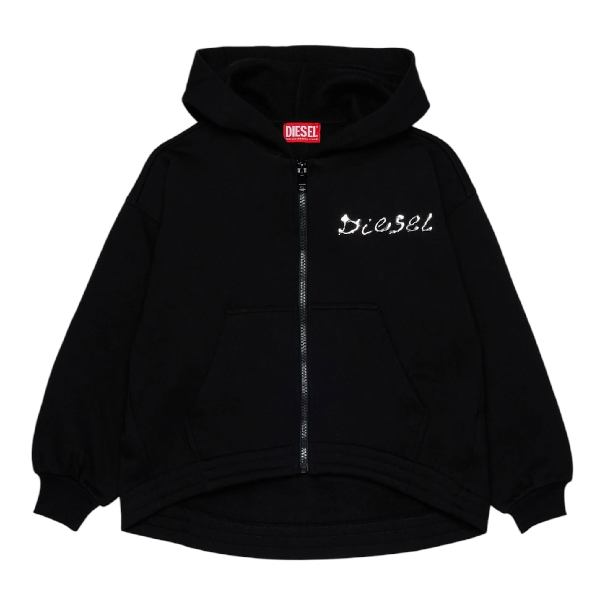 Diesel Felpa tinta unita con Cappuccio E Zip Nero per Bambino J02386 NERO DIESEL 