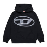 Diesel Felpa tinta unita con Cappuccio E Stampa Nero per Bambino J02487 NERO DIESEL 