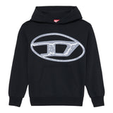 Diesel Felpa tinta unita con Cappuccio E Stampa Nero per Bambino J02487X NERO DIESEL 