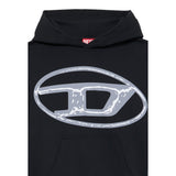 Diesel Felpa tinta unita con Cappuccio E Stampa Nero per Bambino J02487X NERO DIESEL 