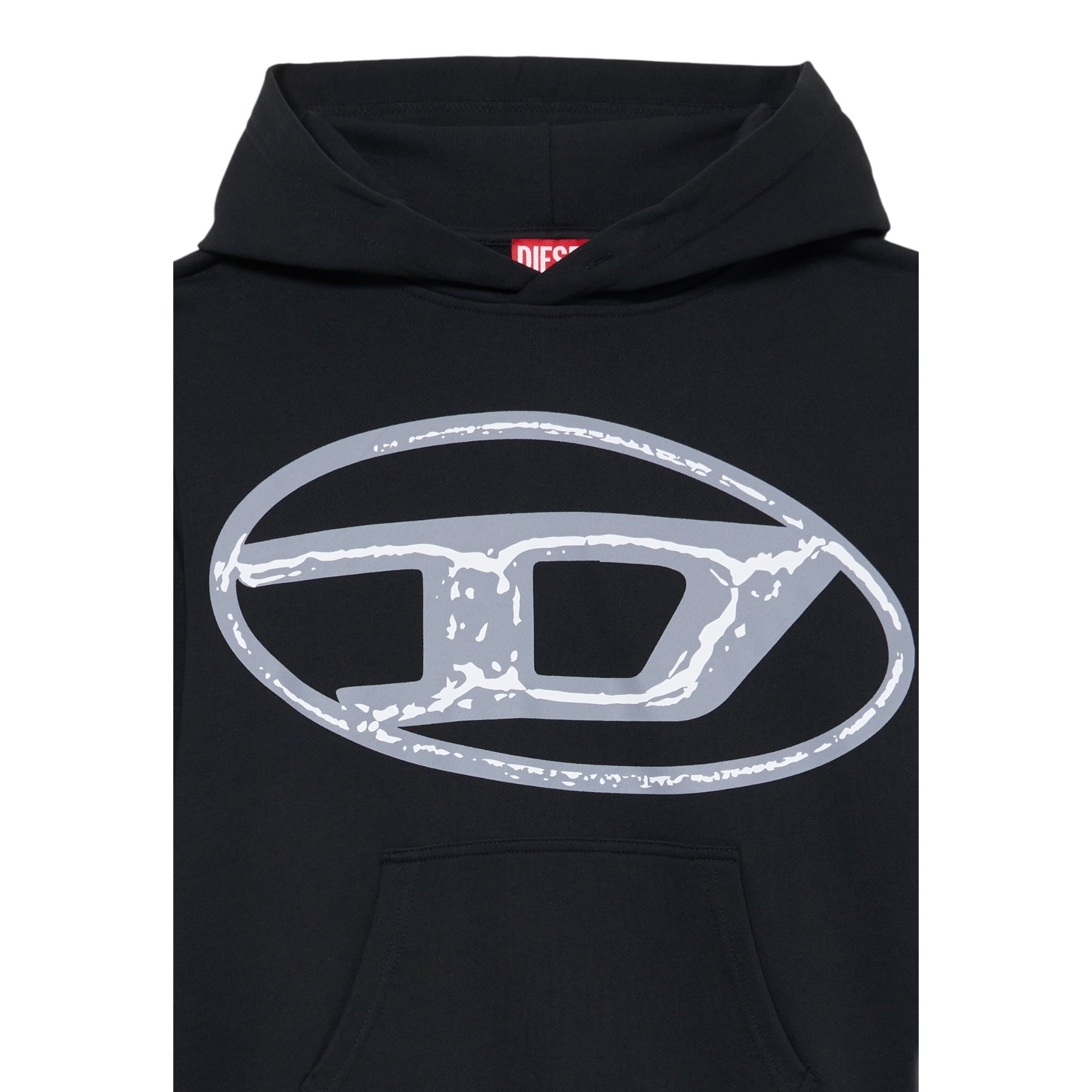 Diesel Felpa tinta unita con Cappuccio E Stampa Nero per Bambino J02487X NERO DIESEL 