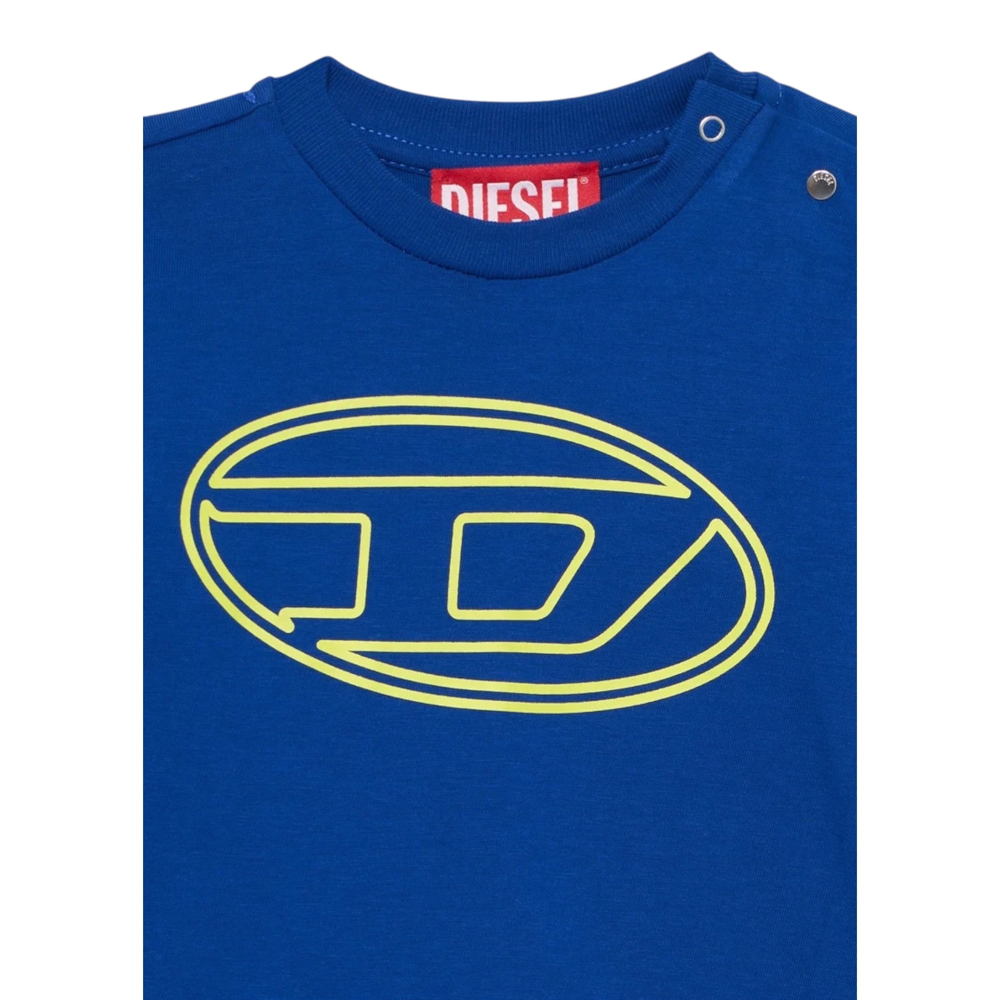 Diesel Shirt Girocollo tinta unita con Stampa Cobalto per Neonato K00712 COBALTO DIESEL 
